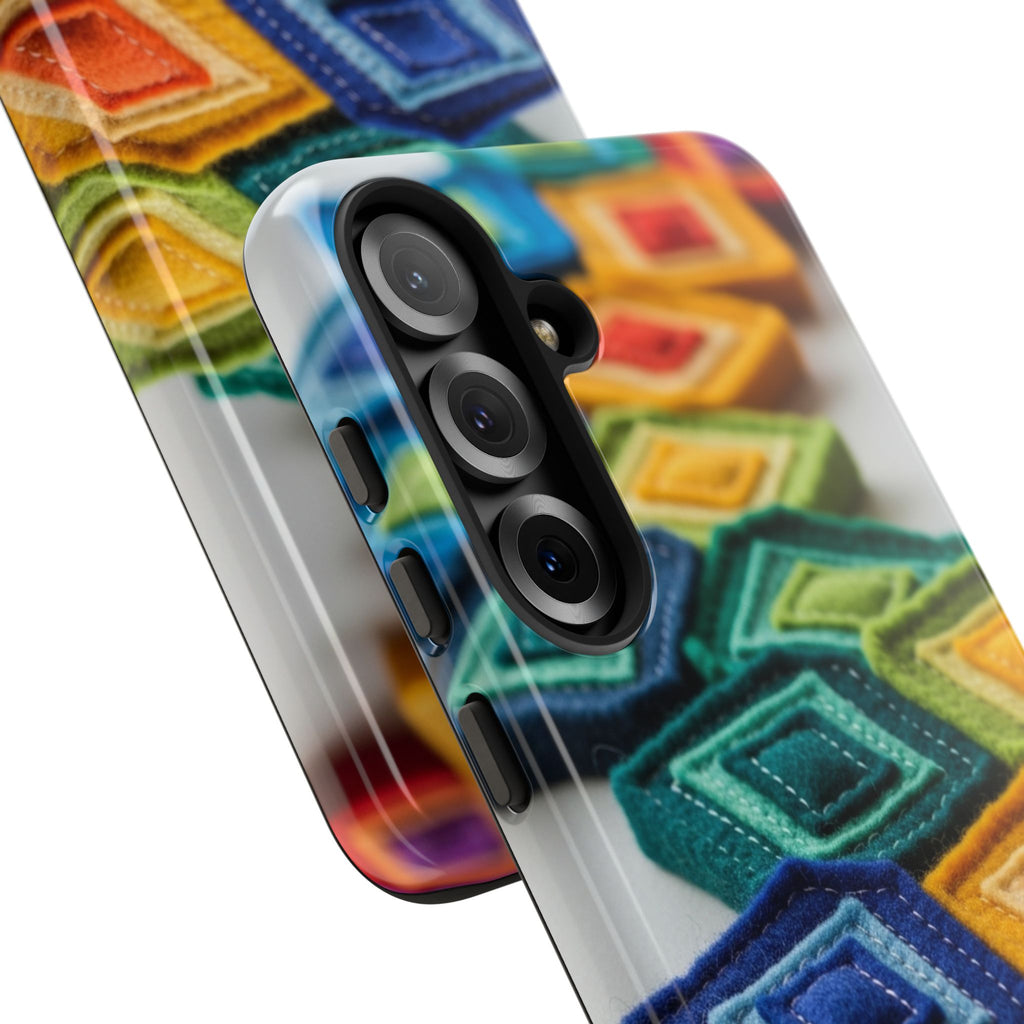 Colorful Geometric Quilt Pattern Phone Case – Bright Rainbow Diamond Tough Case
