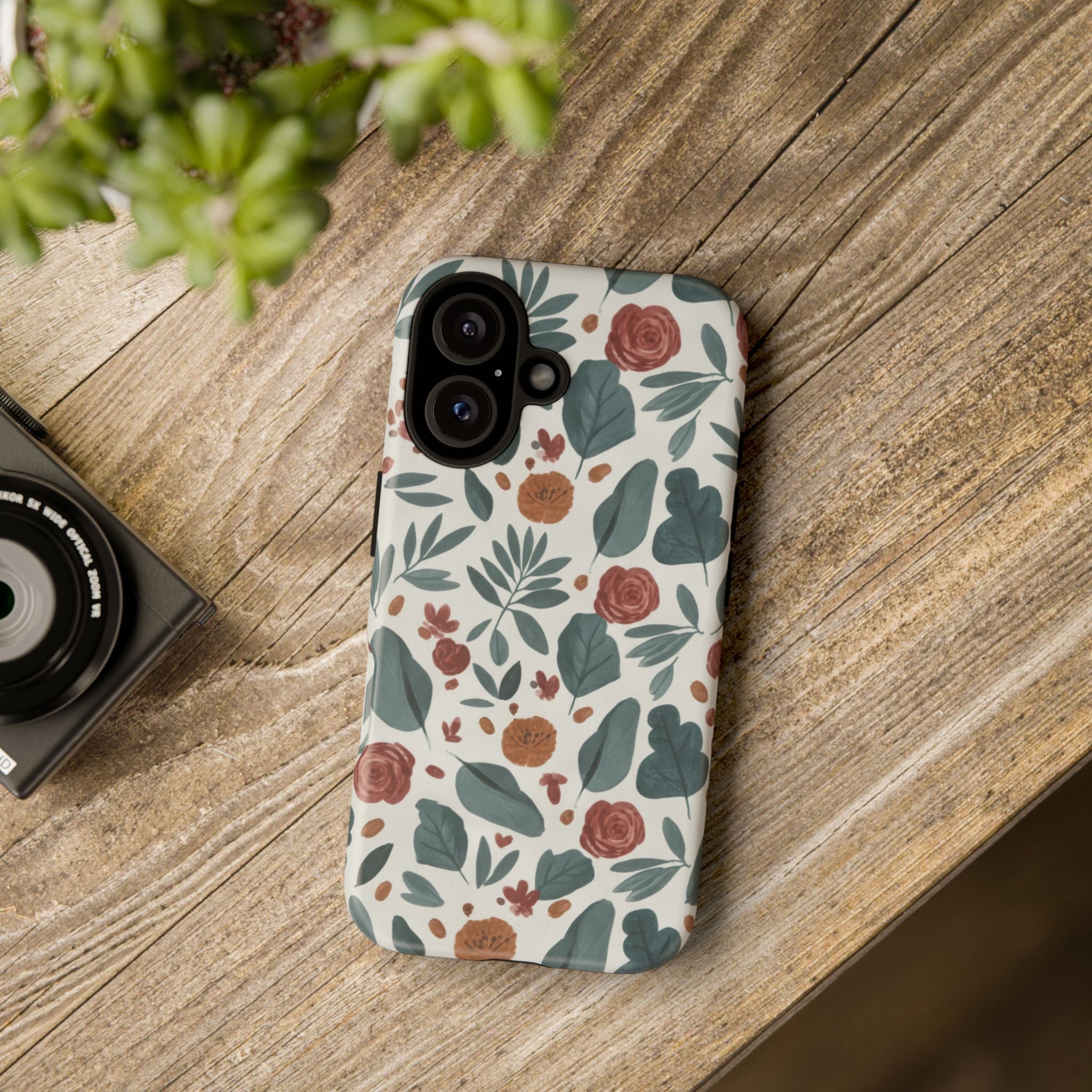 Floral Leaf Pattern Tough Phone Case — Protective Botanical iPhone Cover