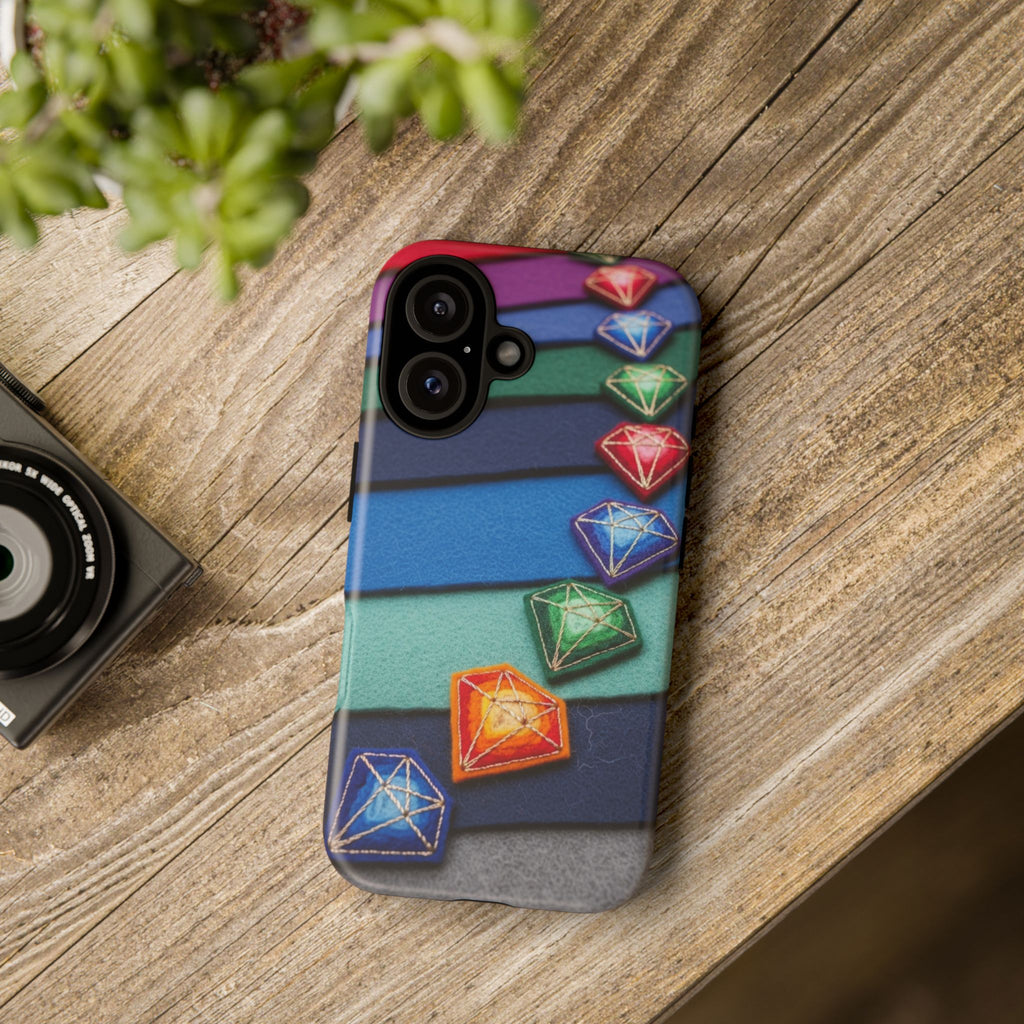 Colorful Gem Stripe Phone Case — Rainbow Diamond Pattern Tough Case