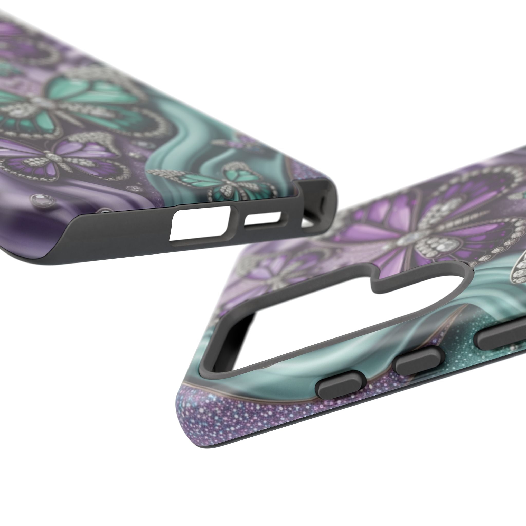 Butterfly Gem Tough Phone Case – Teal & Purple Sparkle Protective Cover