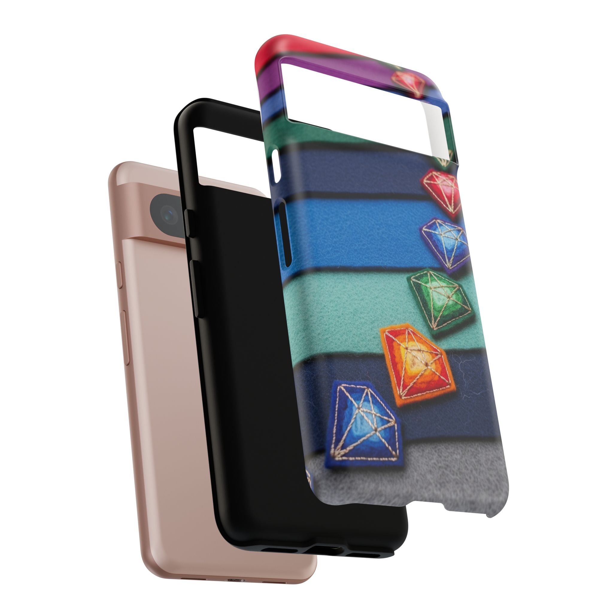 Colorful Gem Stripe Phone Case — Rainbow Diamond Pattern Tough Case
