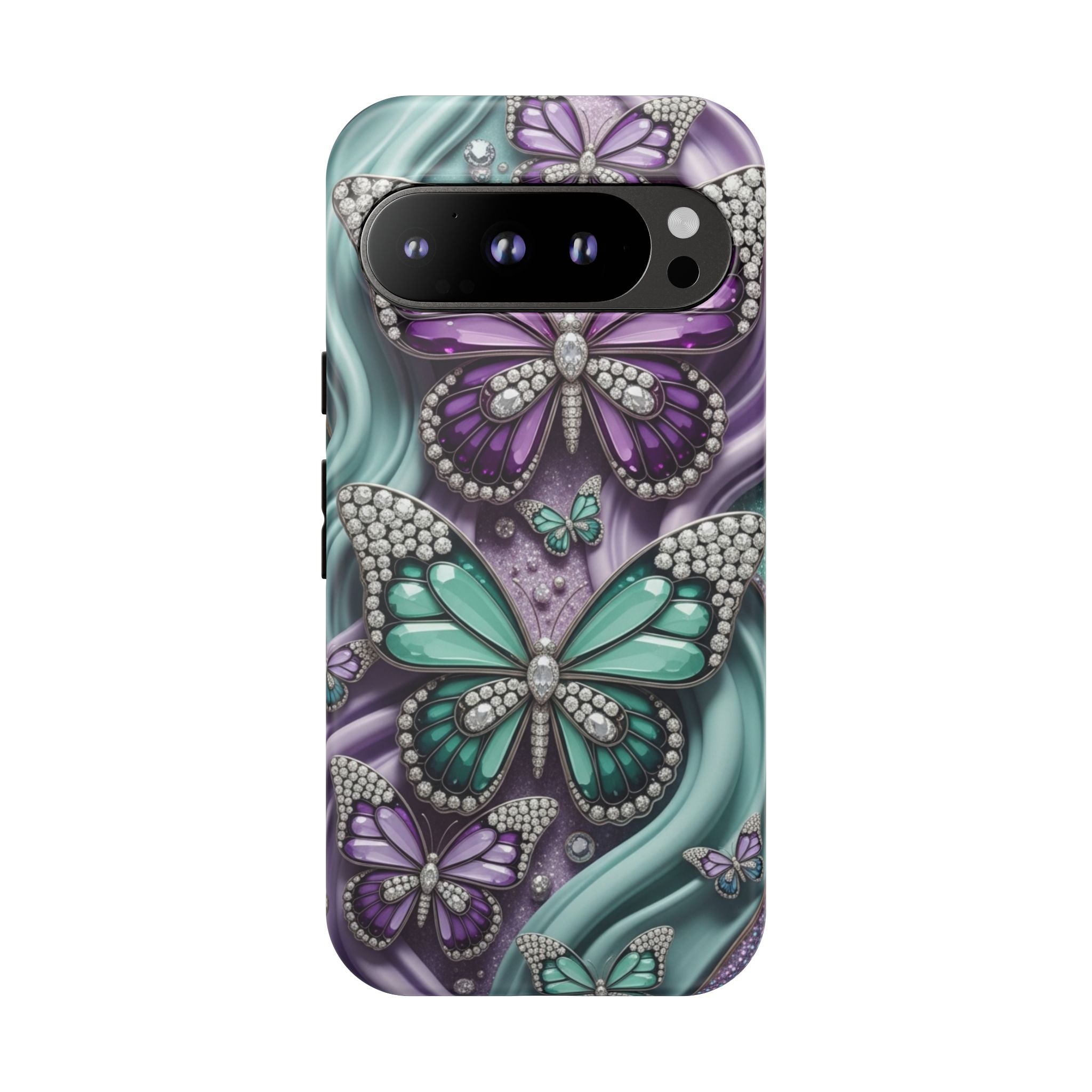 Butterfly Gem Tough Phone Case – Teal & Purple Sparkle Protective Cover