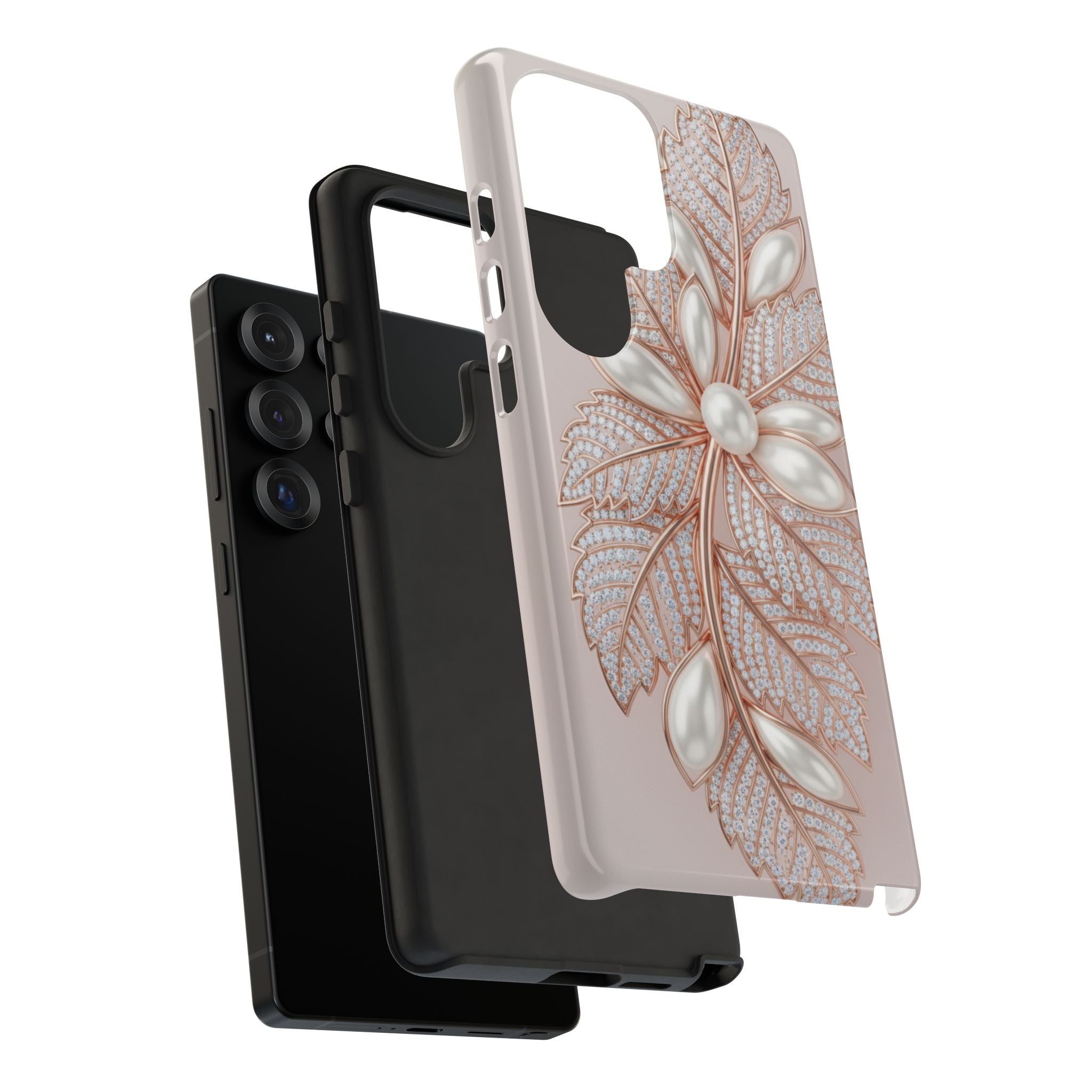 Pearl Floral Phone Case for Samsung galaxy phone — Elegant Rose Gold Leaf Design for Women