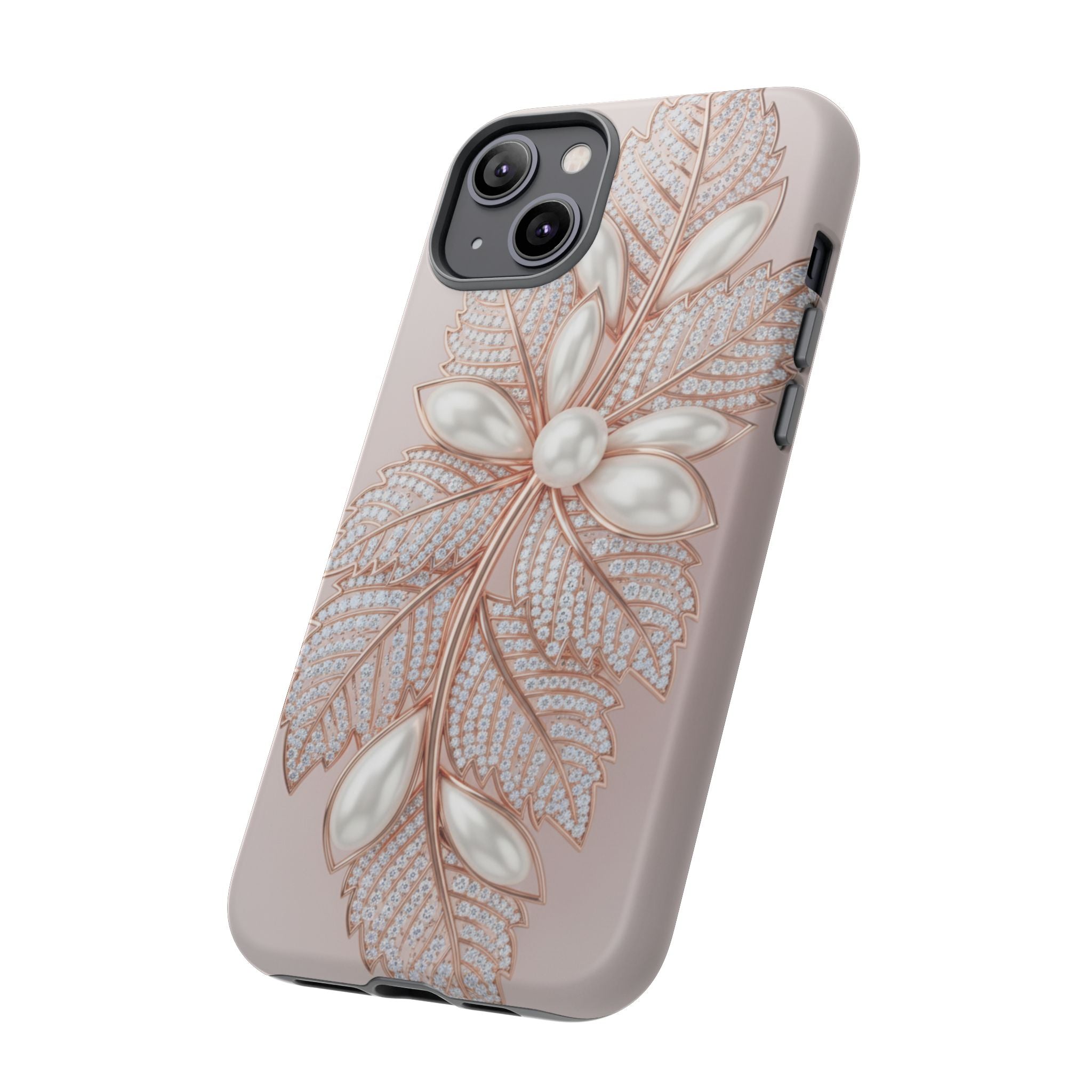 Pearl Floral Phone Case – Rose Gold Leaf iPhone Cover