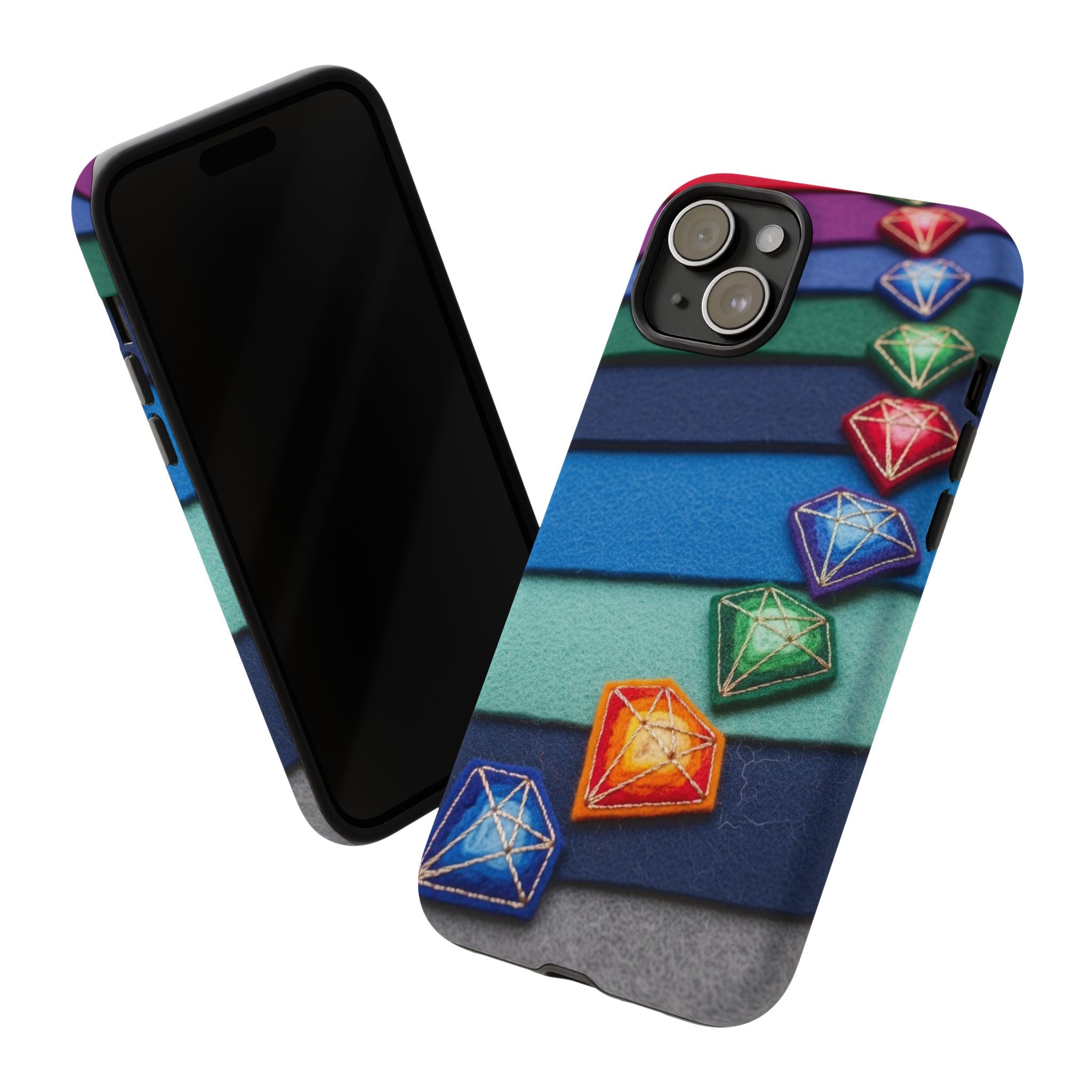 Colorful Gem Stripe Phone Case — Rainbow Diamond Pattern Tough Case