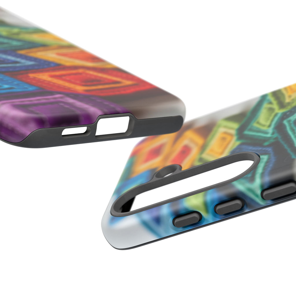 Colorful Geometric Quilt Pattern Phone Case – Bright Rainbow Diamond Tough Case