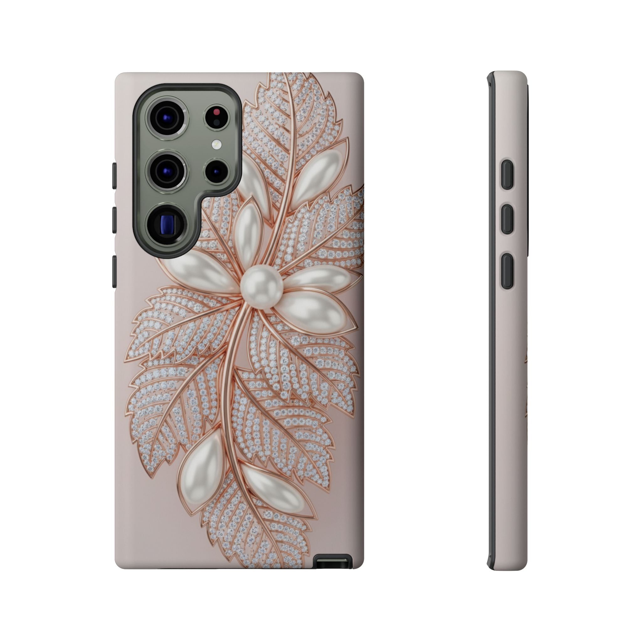 Pearl Floral Phone Case for Samsung galaxy phone — Elegant Rose Gold Leaf Design for Women