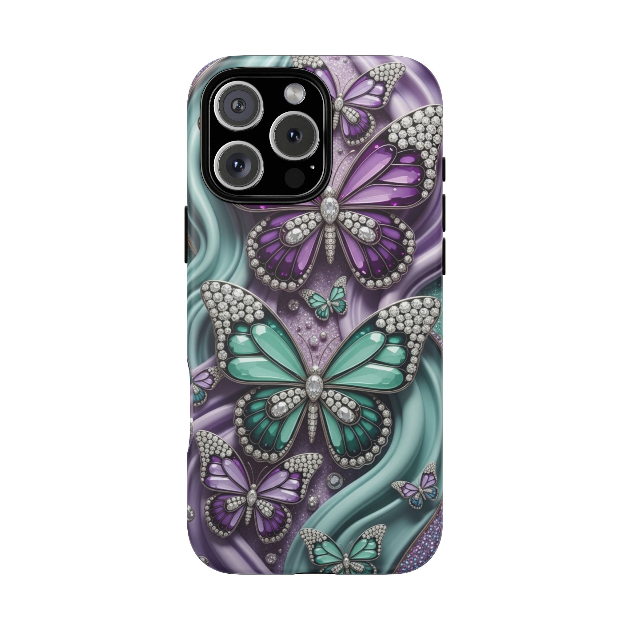 Butterfly Gem Tough Phone Case – Teal & Purple Sparkle Protective Cover