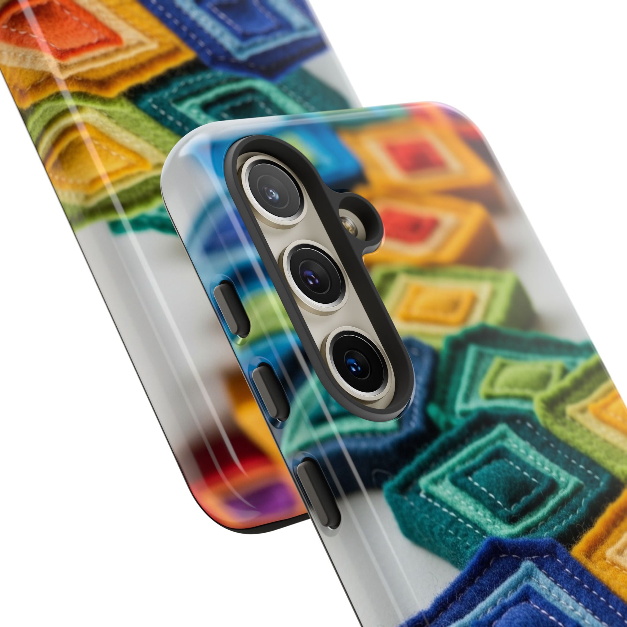 Colorful Geometric Quilt Pattern Phone Case – Bright Rainbow Diamond Tough Case