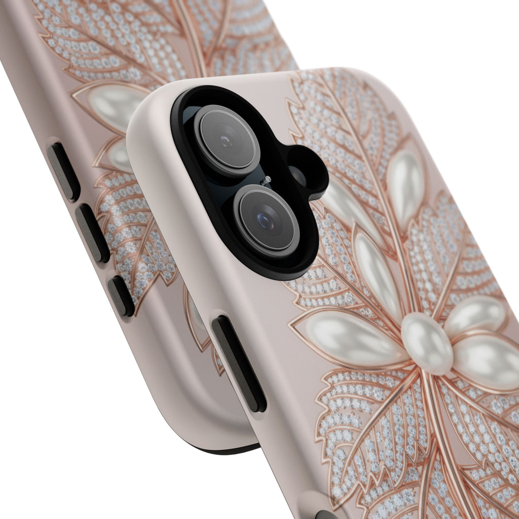 Pearl Floral Phone Case – Rose Gold Leaf iPhone Cover