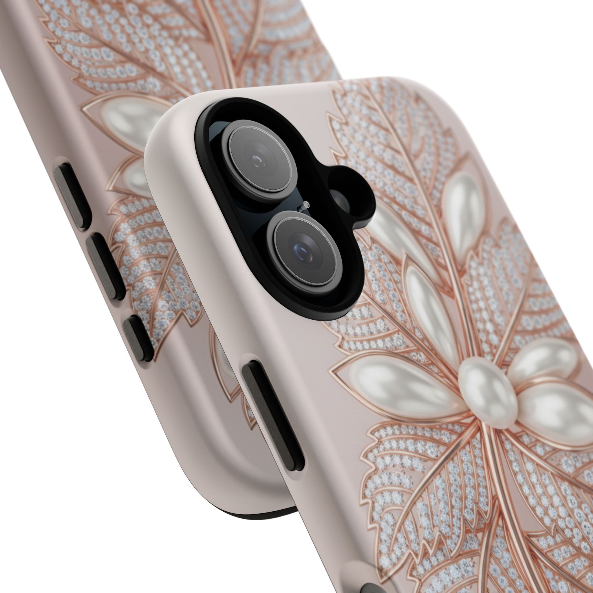 Pearl Floral Phone Case – Rose Gold Leaf iPhone Cover
