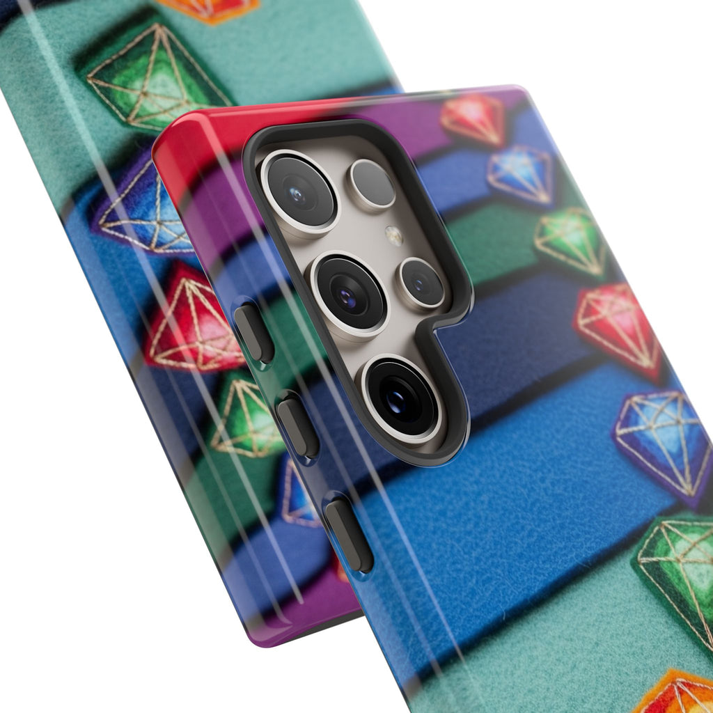 Colorful Gem Stripe Phone Case — Rainbow Diamond Pattern Tough Case