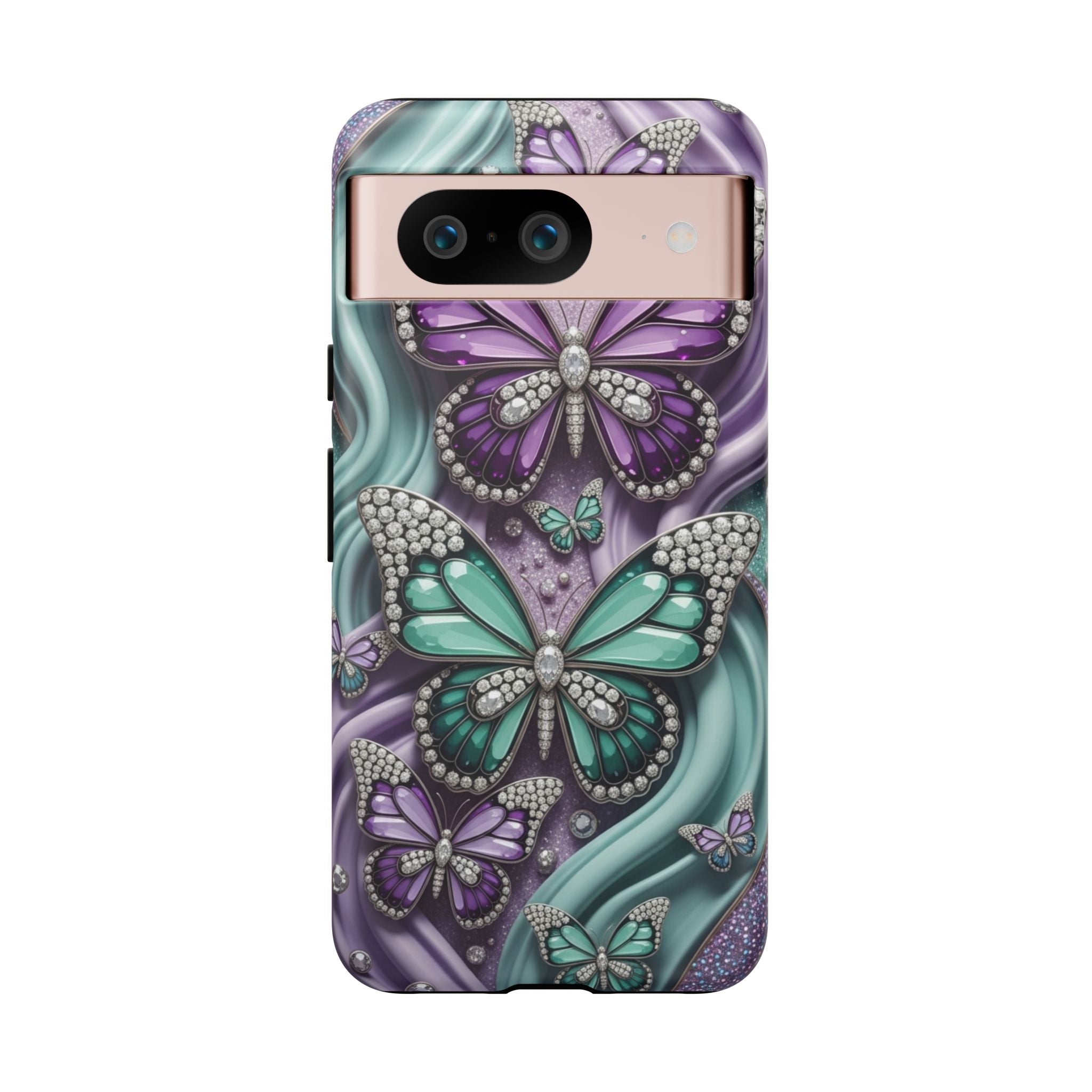 Butterfly Gem Tough Phone Case – Teal & Purple Sparkle Protective Cover