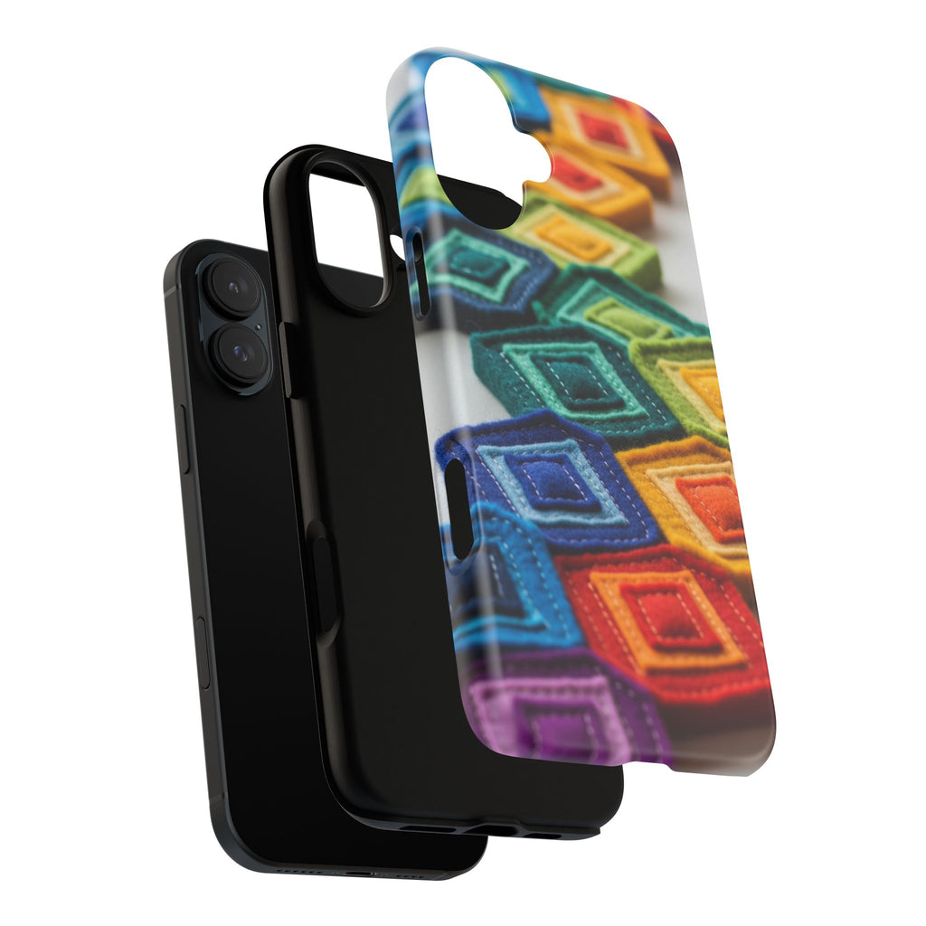Colorful Geometric Quilt Pattern Phone Case – Bright Rainbow Diamond Tough Case