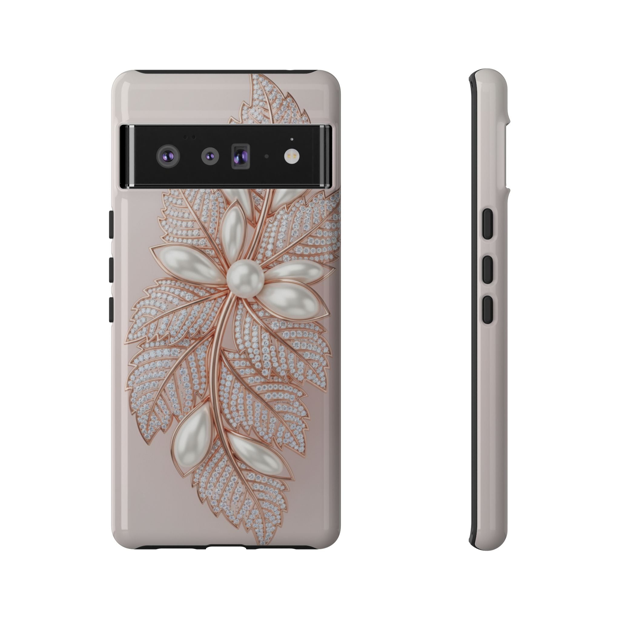 Rose Gold Pearl Leaf Tough Phone Case for Google Phone