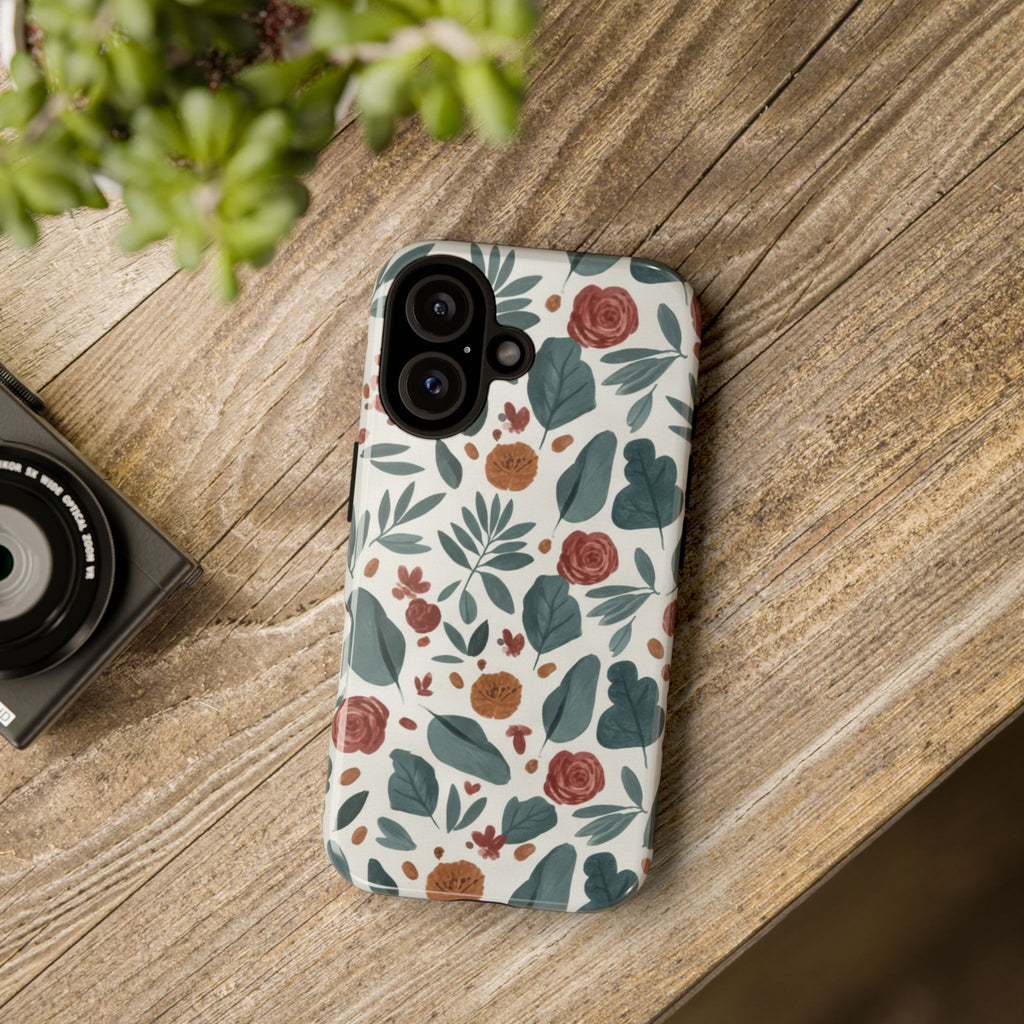 Floral Leaf Pattern Tough Phone Case — Protective Botanical iPhone Cover