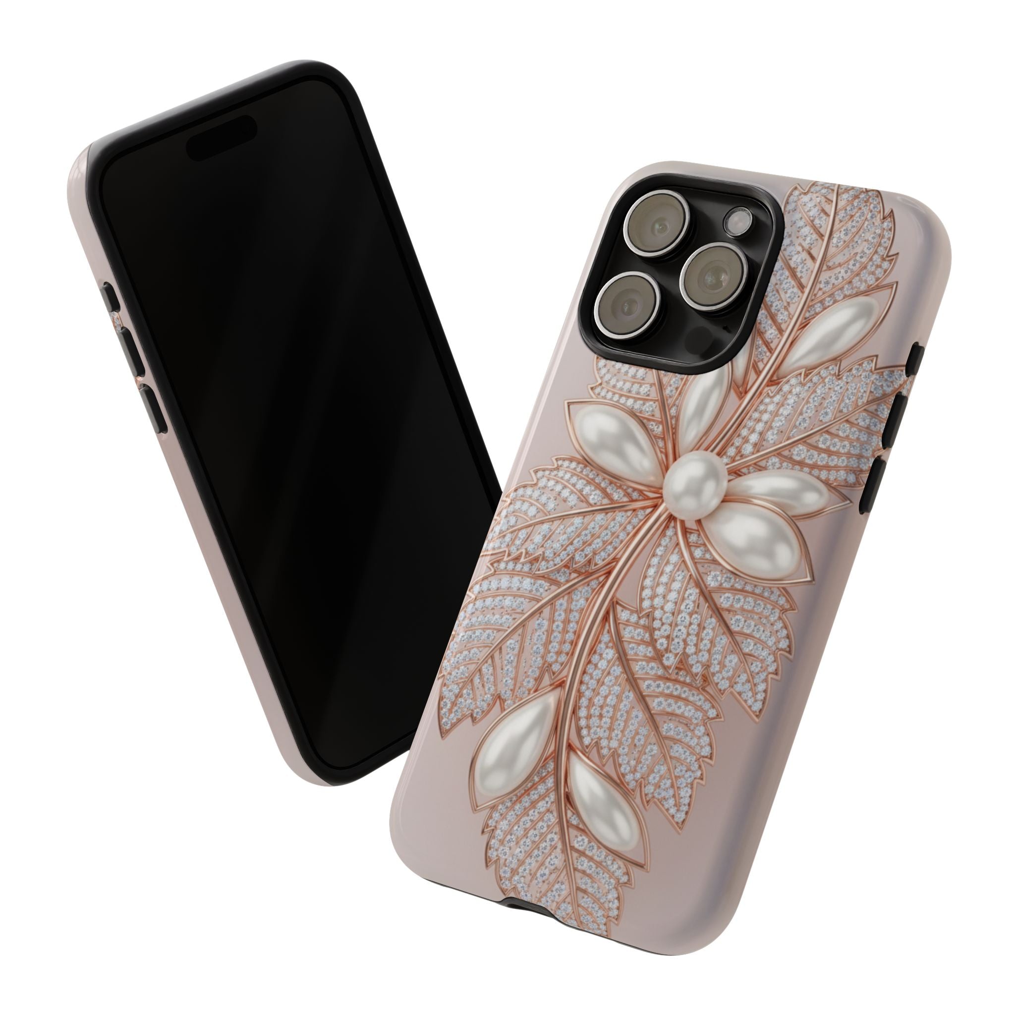 Pearl Floral Phone Case – Rose Gold Leaf iPhone Cover
