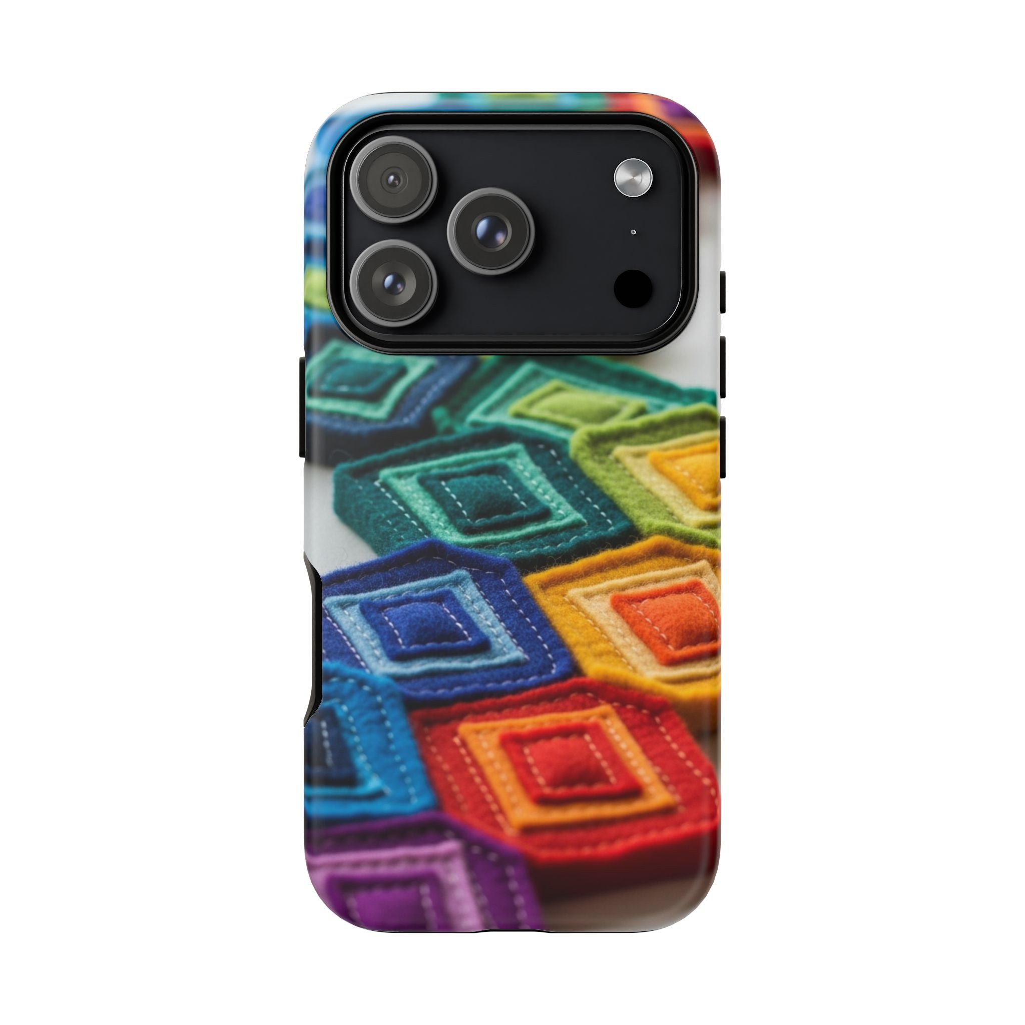 Colorful Geometric Quilt Pattern Phone Case – Bright Rainbow Diamond Tough Case