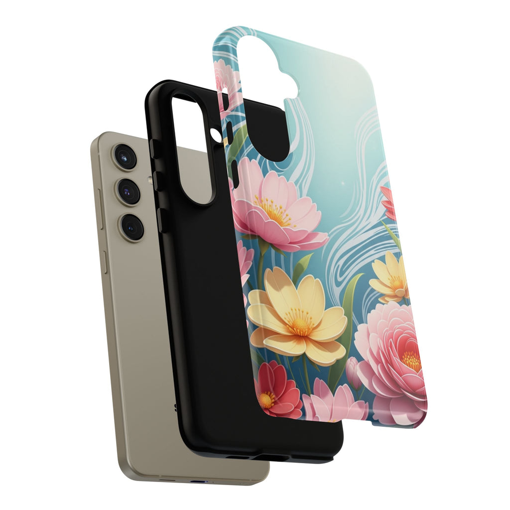 Floral Lotus Tough Phone Case — Watercolor Garden Protective Cover