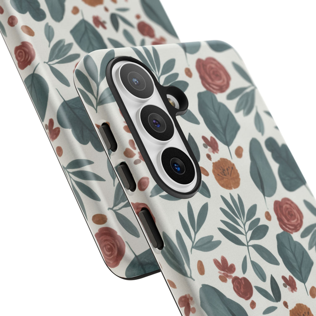 Floral Leaf Pattern Tough Phone Case — Protective Botanical iPhone Cover