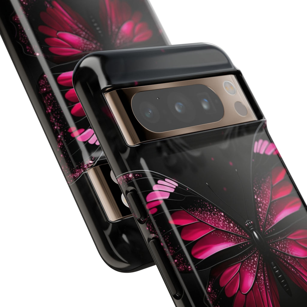 Pink Butterfly Tough Phone Case - Shockproof Protective iPhone Cover