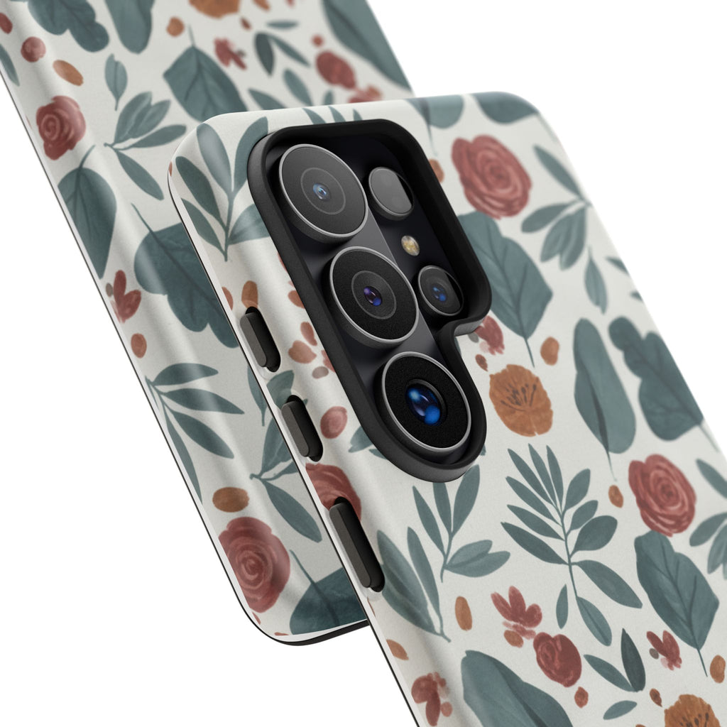 Floral Leaf Pattern Tough Phone Case — Protective Botanical iPhone Cover