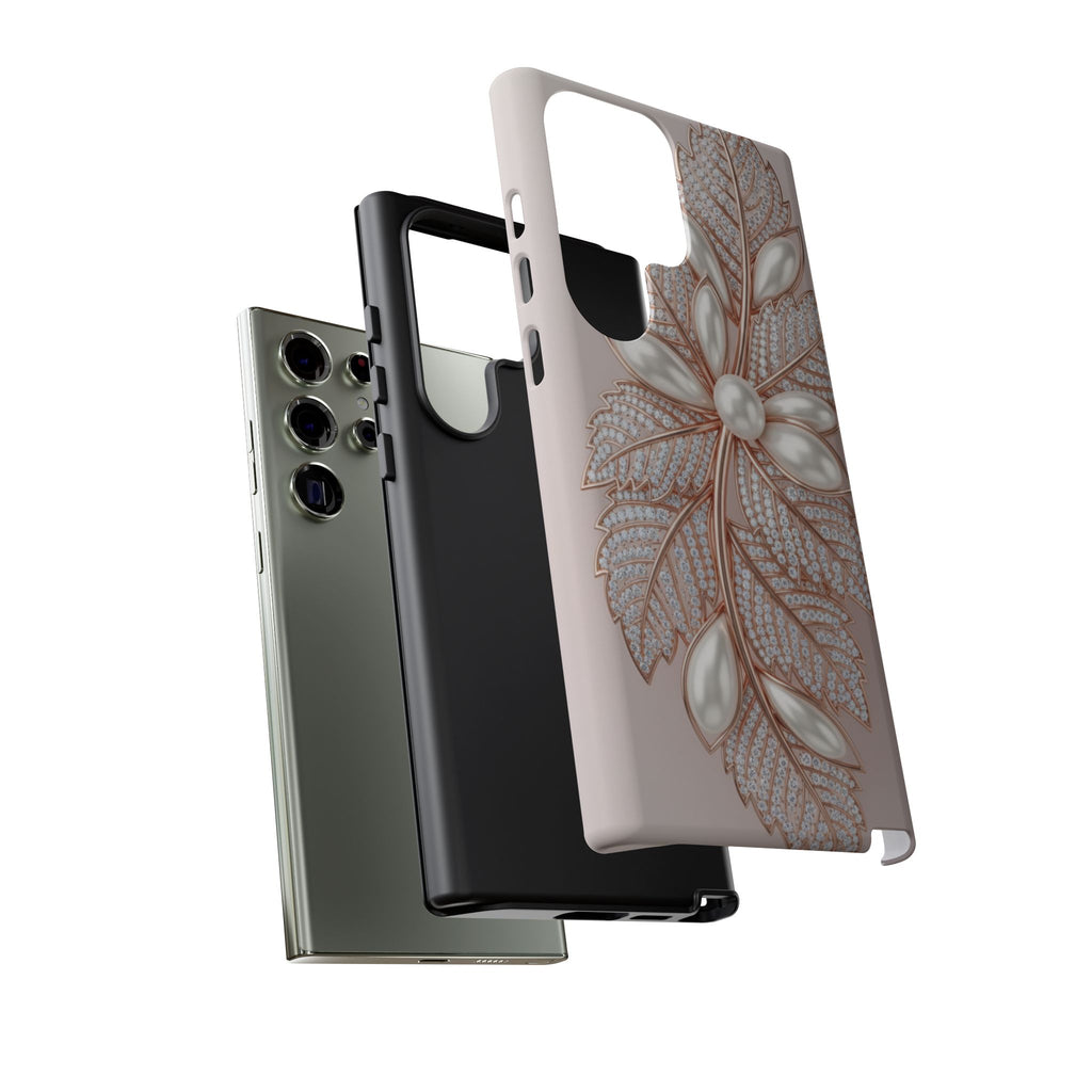 Pearl Floral Phone Case for Samsung galaxy phone — Elegant Rose Gold Leaf Design for Women