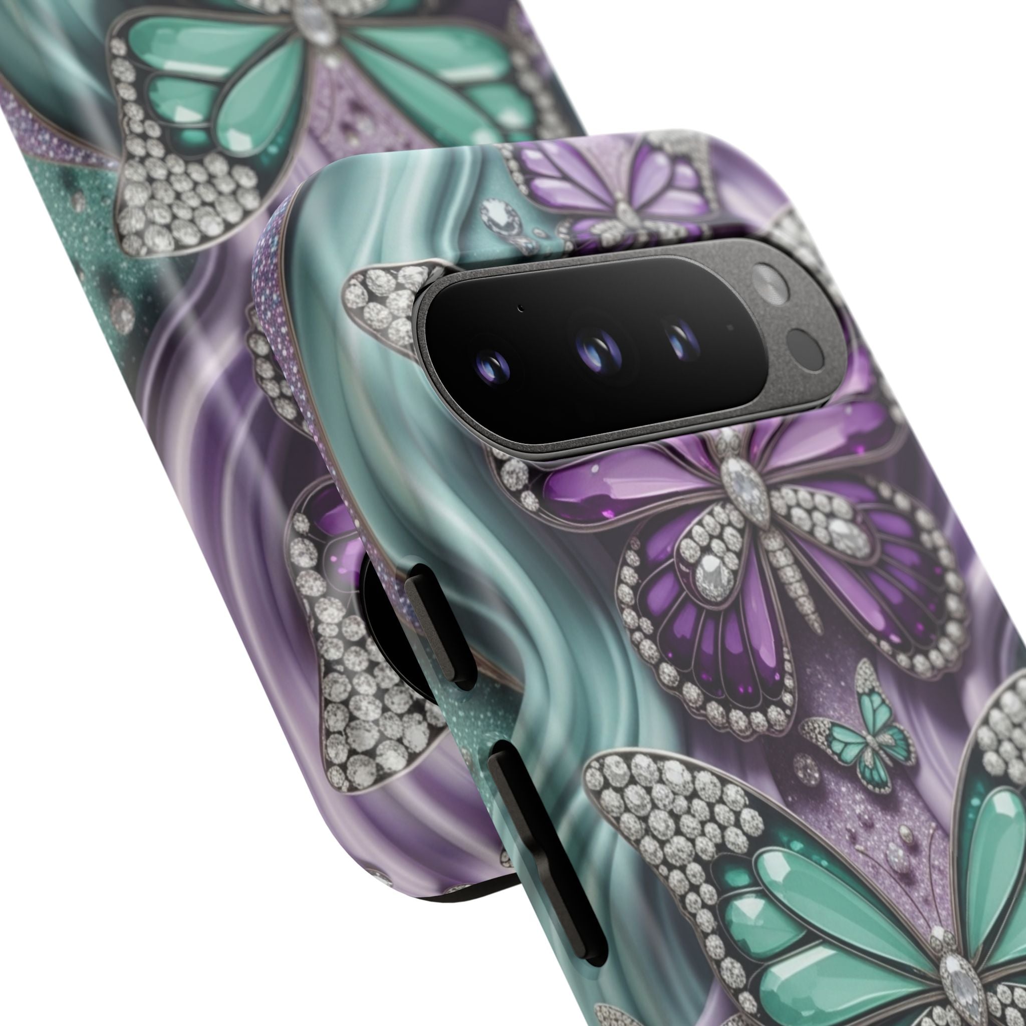 Butterfly Gem Tough Phone Case – Teal & Purple Sparkle Protective Cover