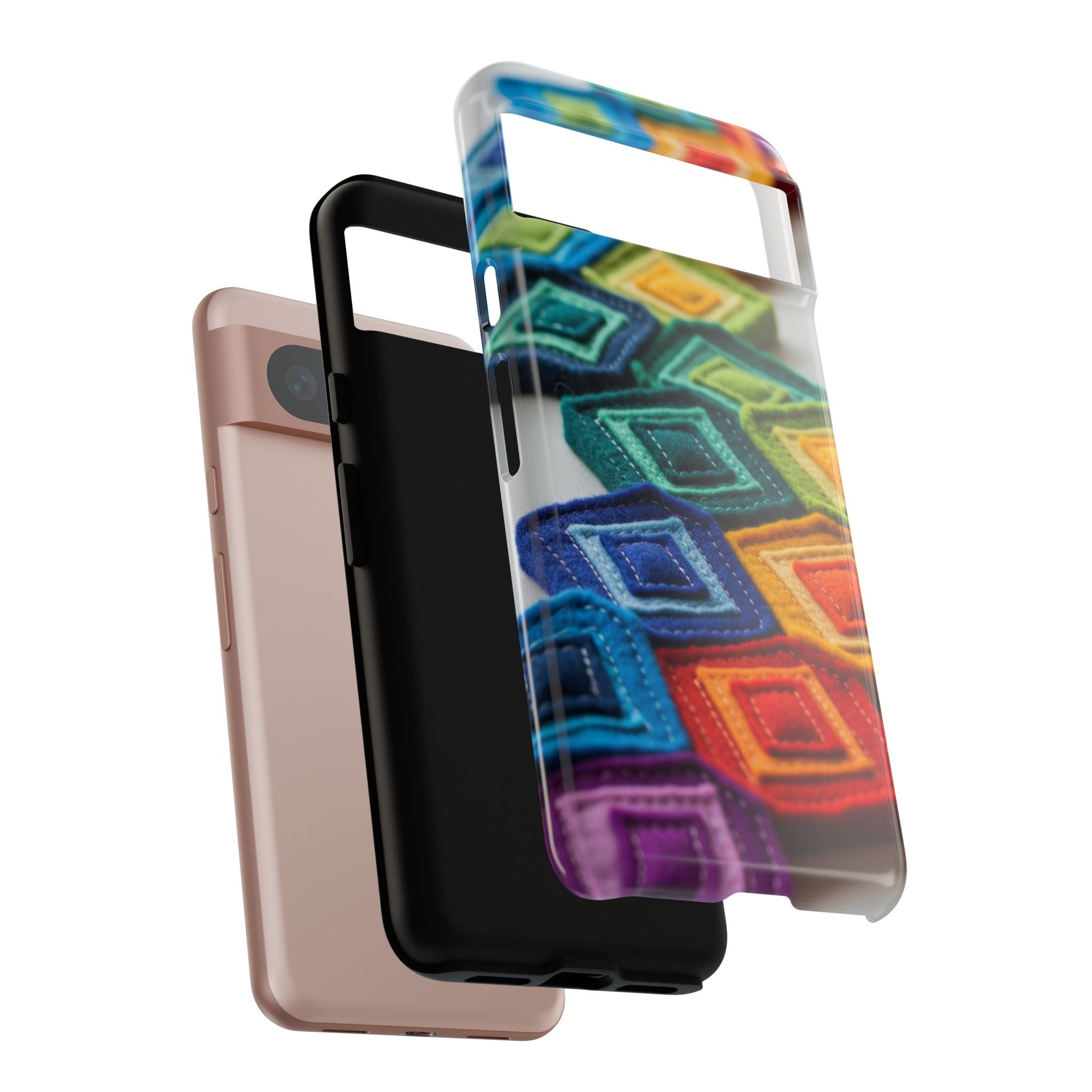 Colorful Geometric Quilt Pattern Phone Case – Bright Rainbow Diamond Tough Case