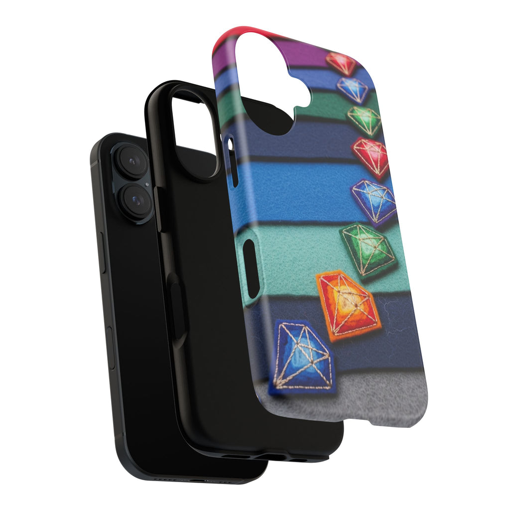 Colorful Gem Stripe Phone Case — Rainbow Diamond Pattern Tough Case