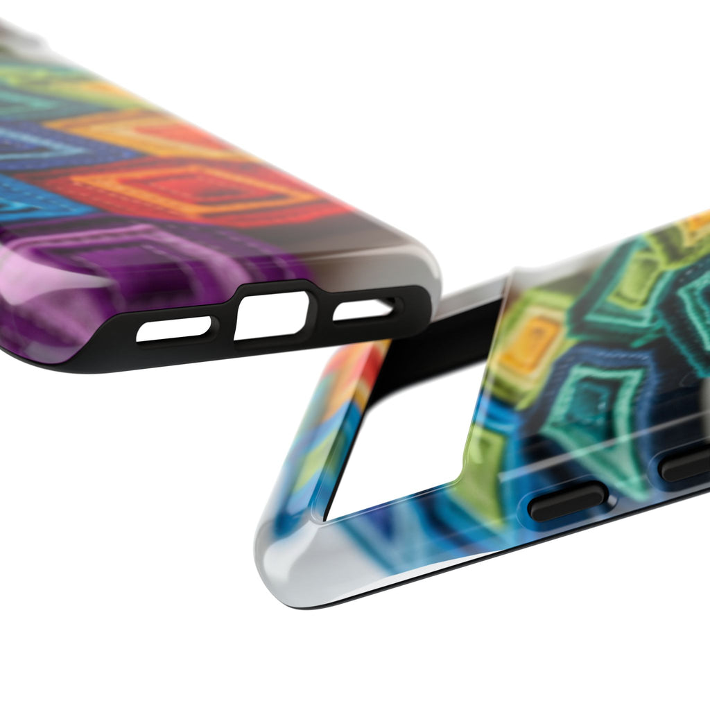 Colorful Geometric Quilt Pattern Phone Case – Bright Rainbow Diamond Tough Case