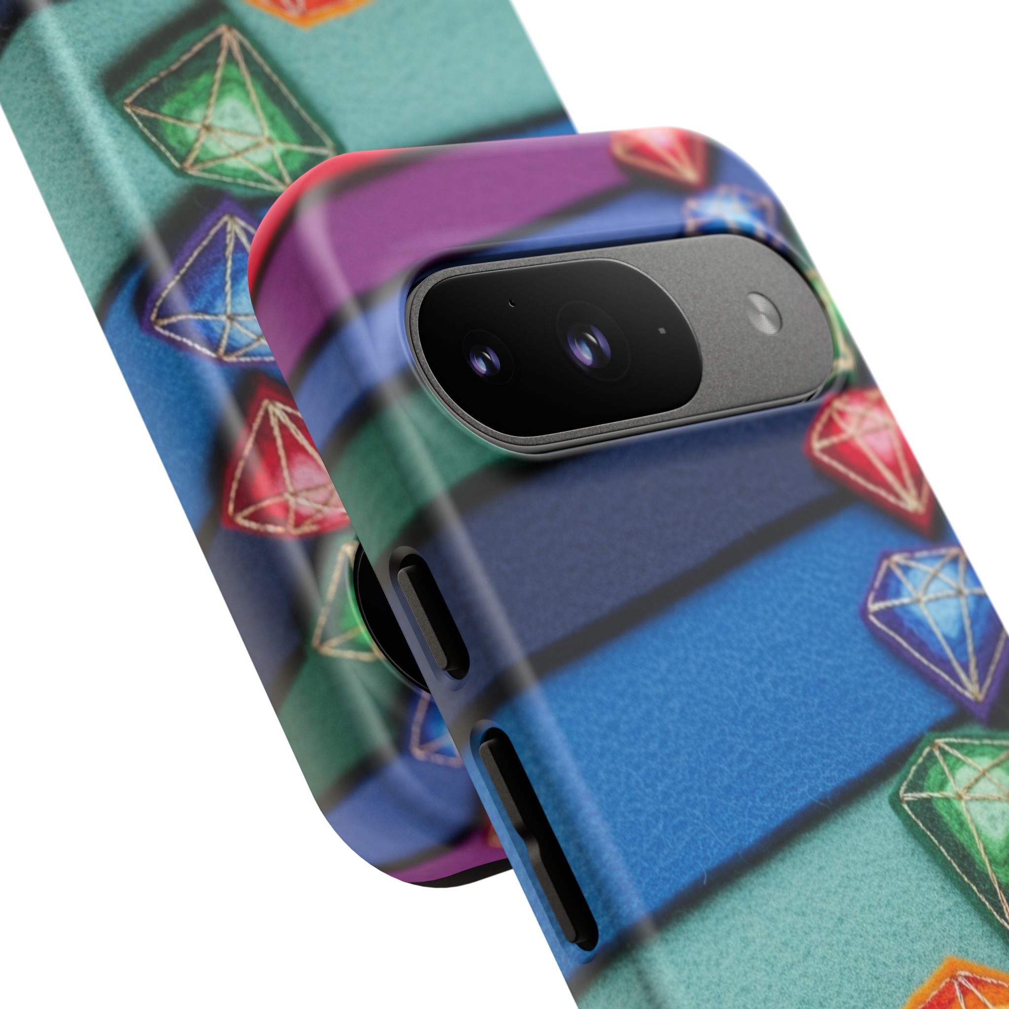 Colorful Gem Stripe Phone Case — Rainbow Diamond Pattern Tough Case