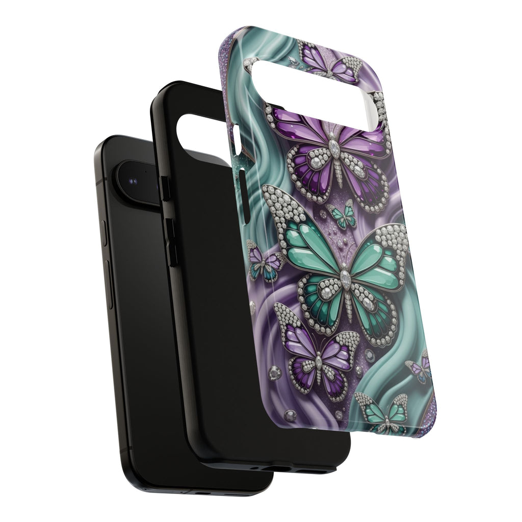 Butterfly Gem Tough Phone Case – Teal & Purple Sparkle Protective Cover