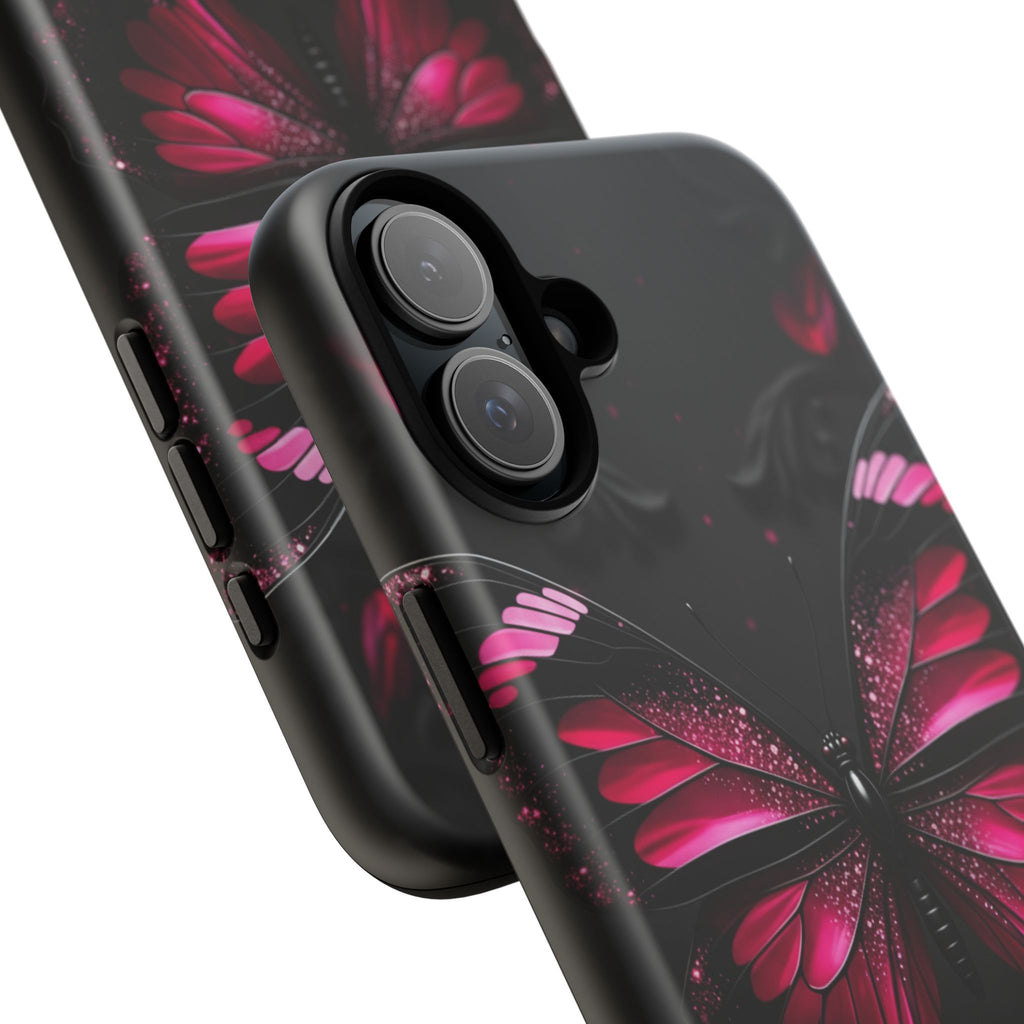 Pink Butterfly Tough Phone Case - Shockproof Protective iPhone Cover
