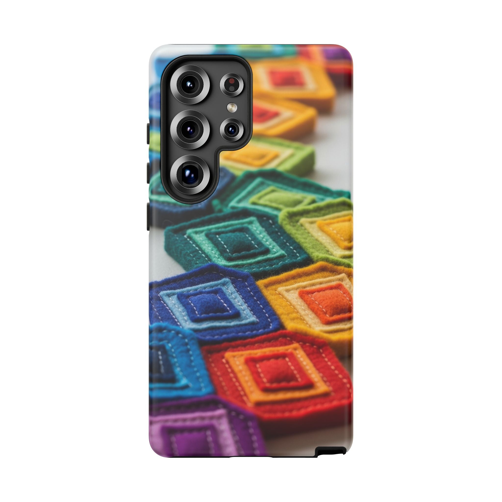 Colorful Geometric Quilt Pattern Phone Case – Bright Rainbow Diamond Tough Case