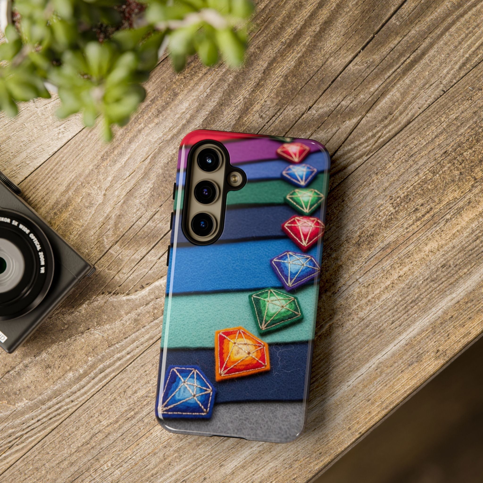 Colorful Gem Stripe Phone Case — Rainbow Diamond Pattern Tough Case