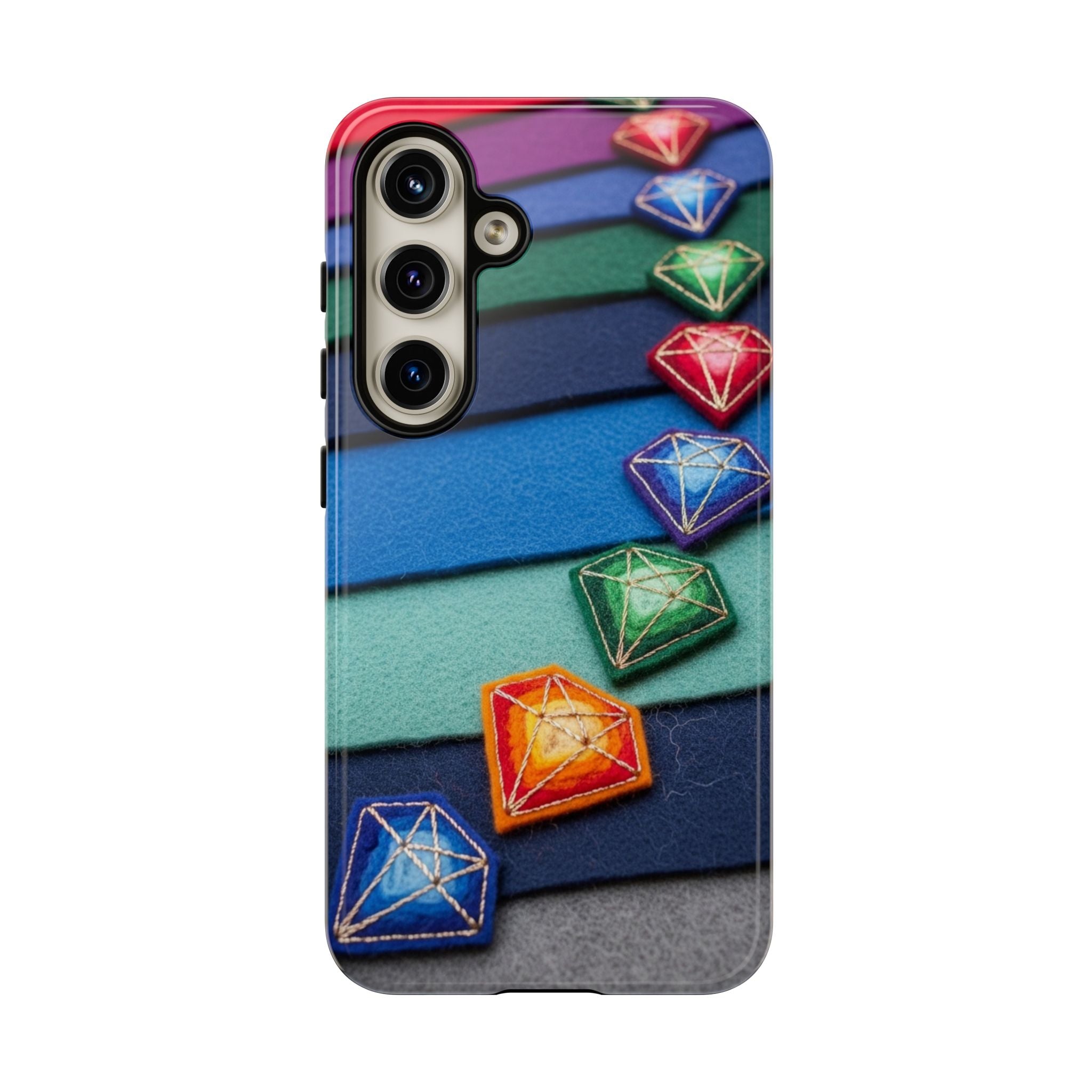 Colorful Gem Stripe Phone Case — Rainbow Diamond Pattern Tough Case