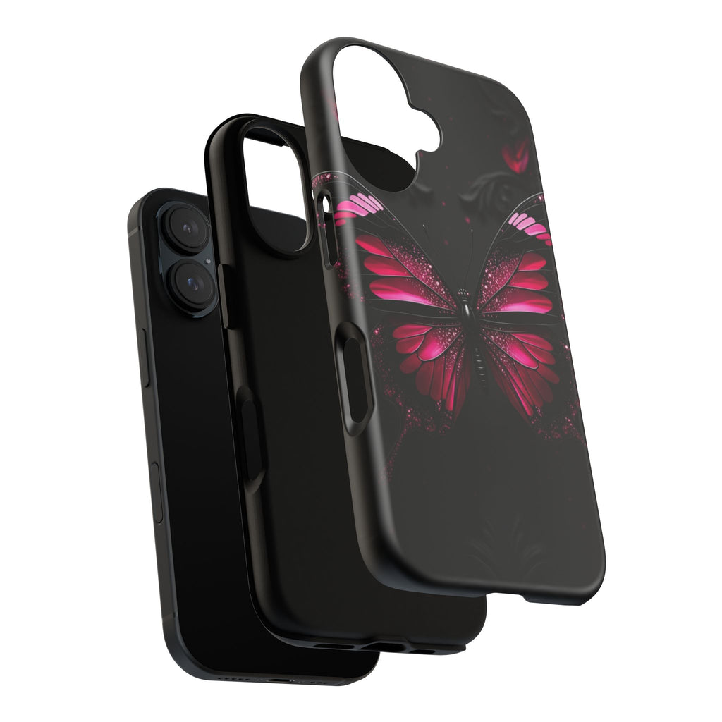 Pink Butterfly Tough Phone Case - Shockproof Protective iPhone Cover