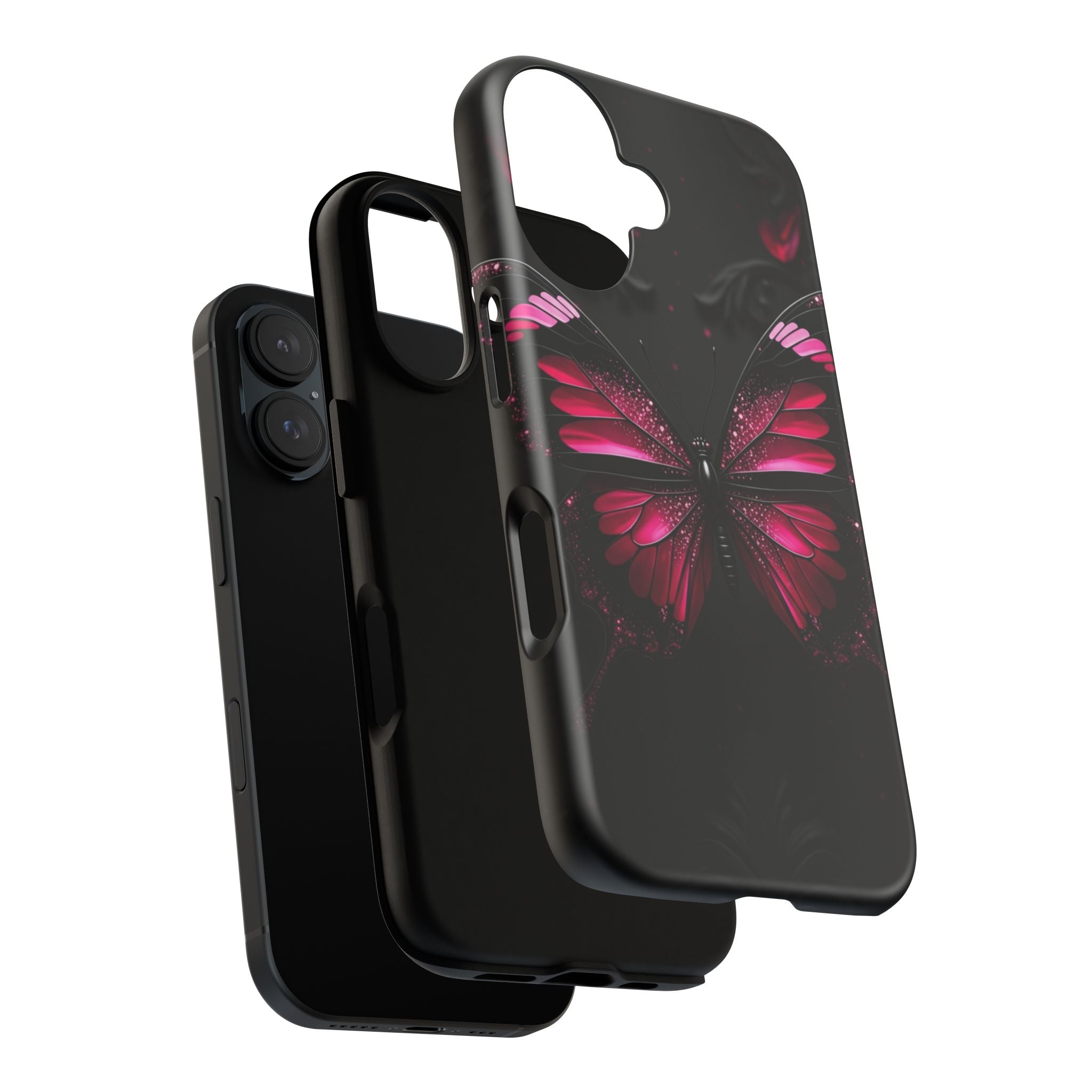 Pink Butterfly Tough Phone Case - Shockproof Protective iPhone Cover