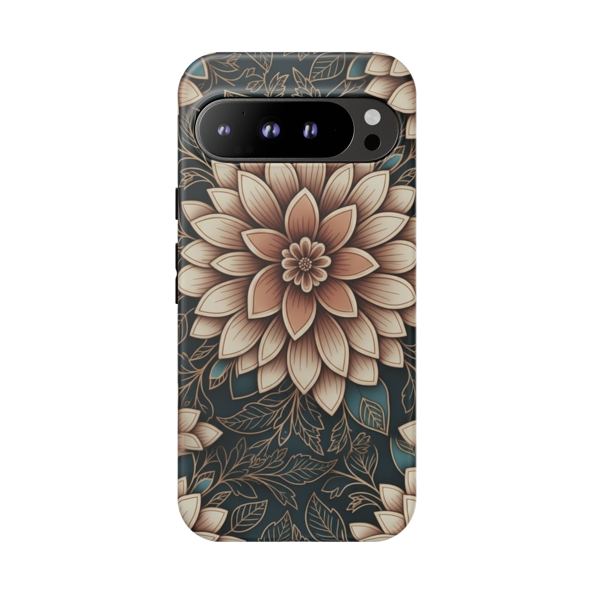Floral Mandala Tough Phone Case - Boho Dahlia Protective Cover