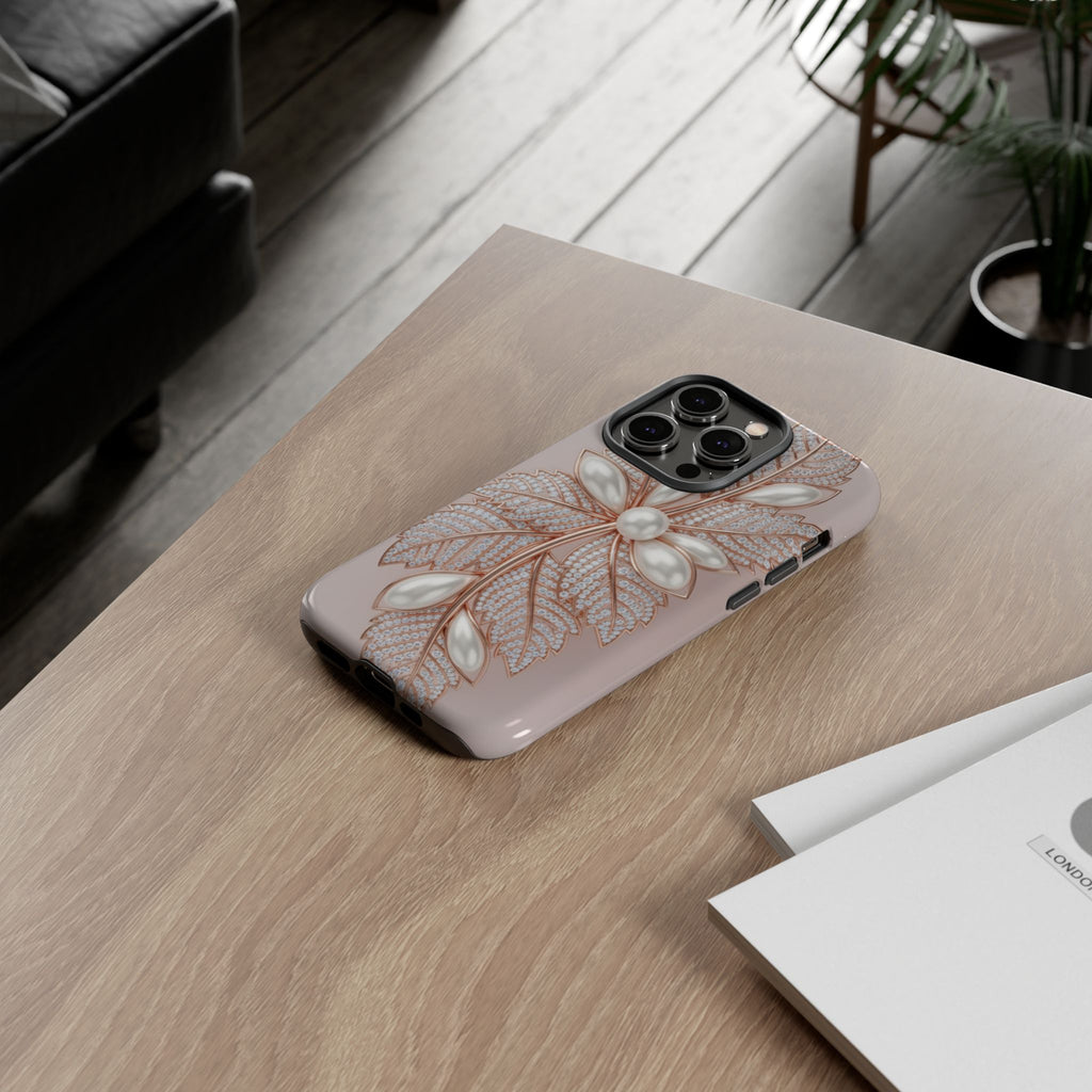 Pearl Floral Phone Case – Rose Gold Leaf iPhone Cover
