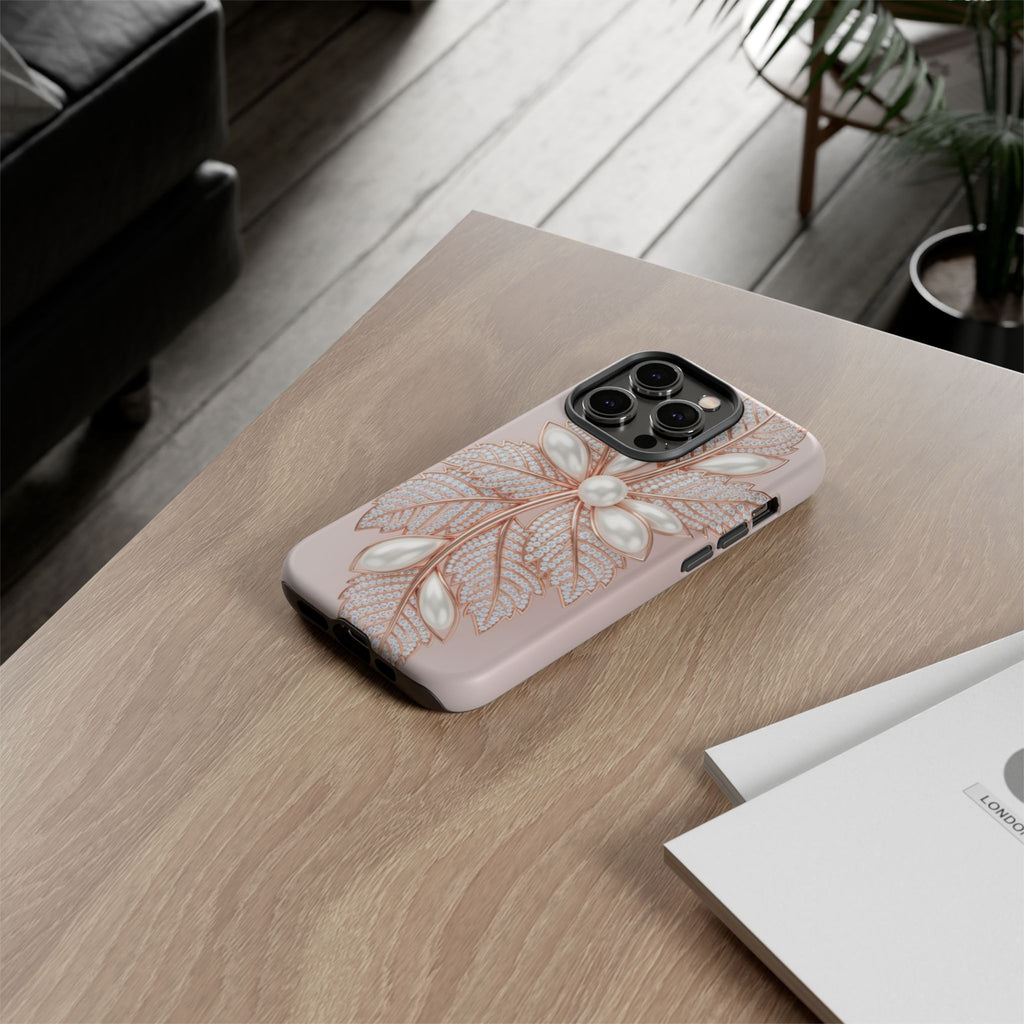 Pearl Floral Phone Case – Rose Gold Leaf iPhone Cover