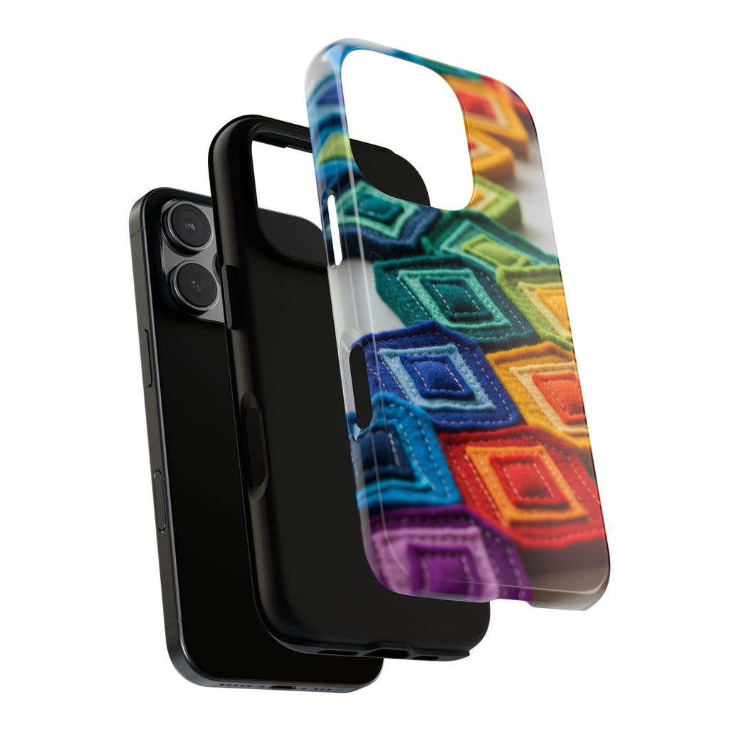 Colorful Geometric Quilt Pattern Phone Case – Bright Rainbow Diamond Tough Case
