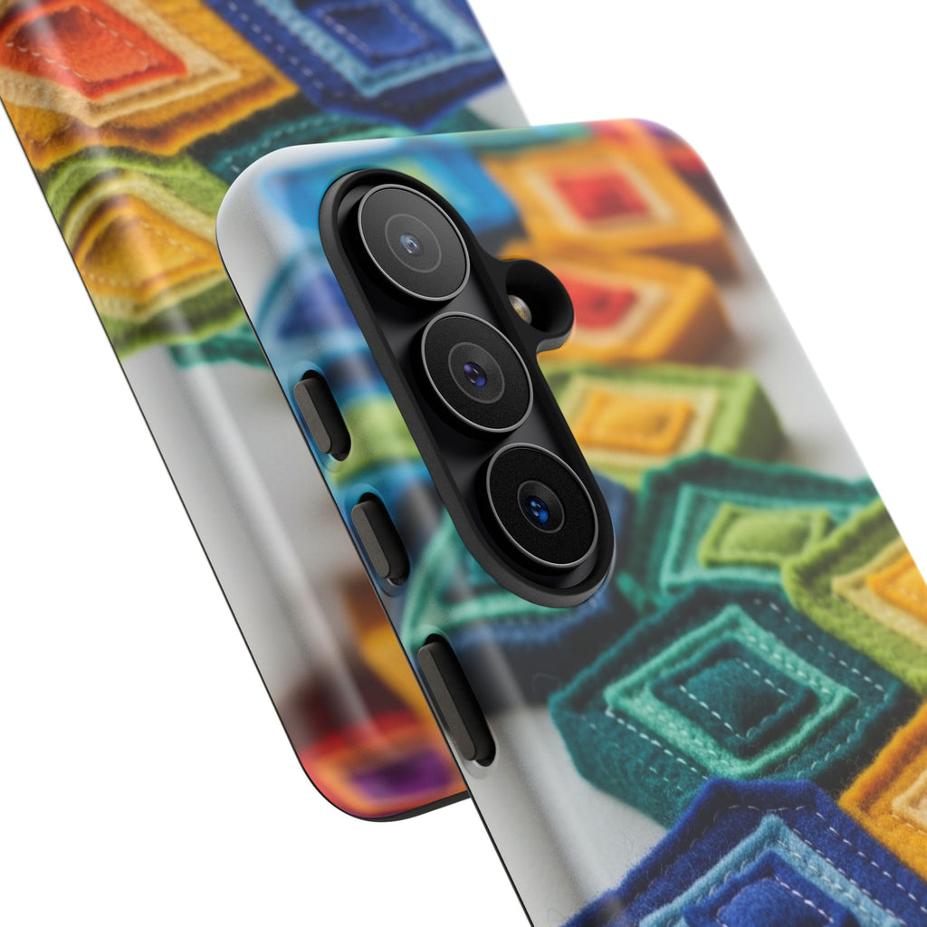 Colorful Geometric Quilt Pattern Phone Case – Bright Rainbow Diamond Tough Case
