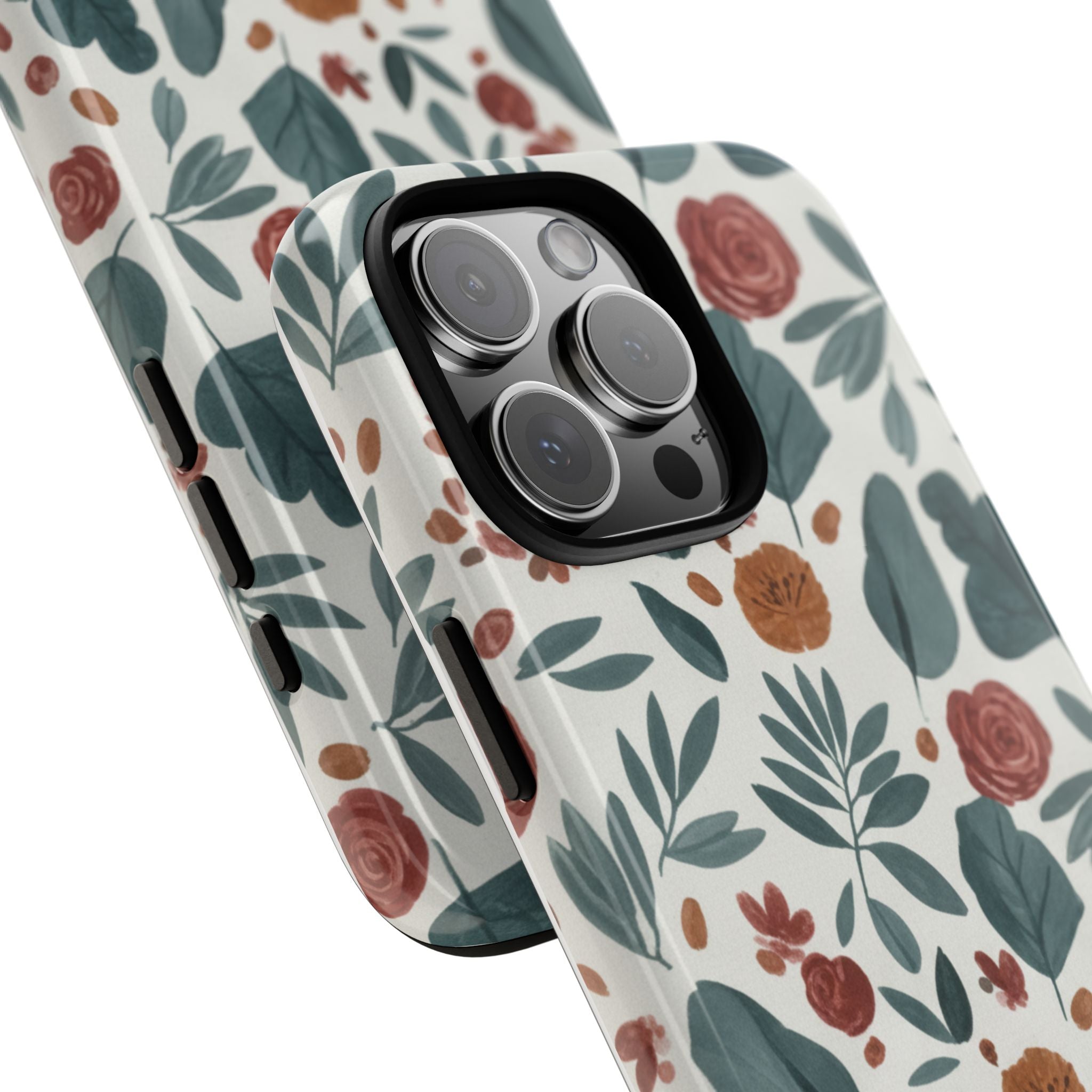 Floral Leaf Pattern Tough Phone Case — Protective Botanical iPhone Cover