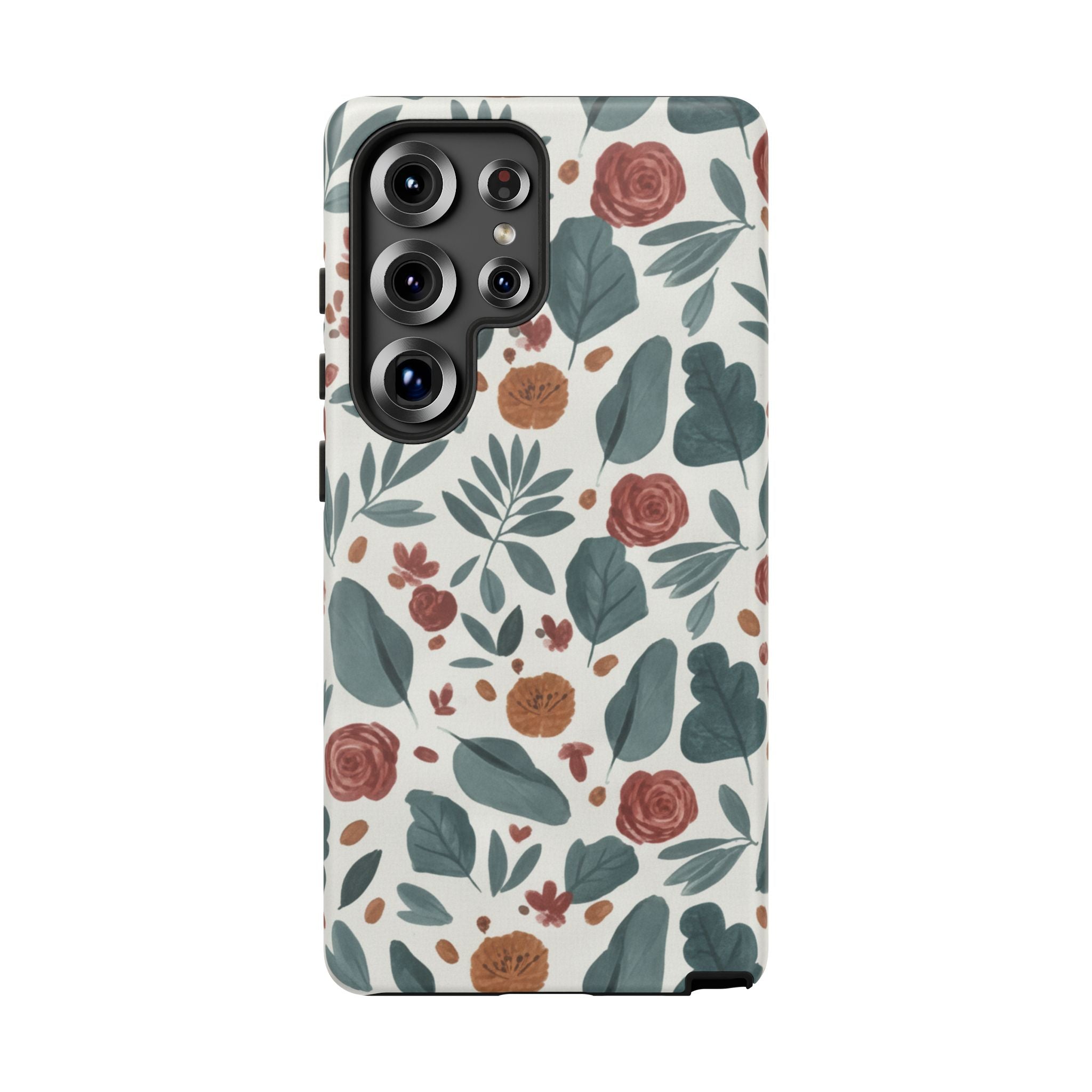 Floral Leaf Pattern Tough Phone Case — Protective Botanical iPhone Cover