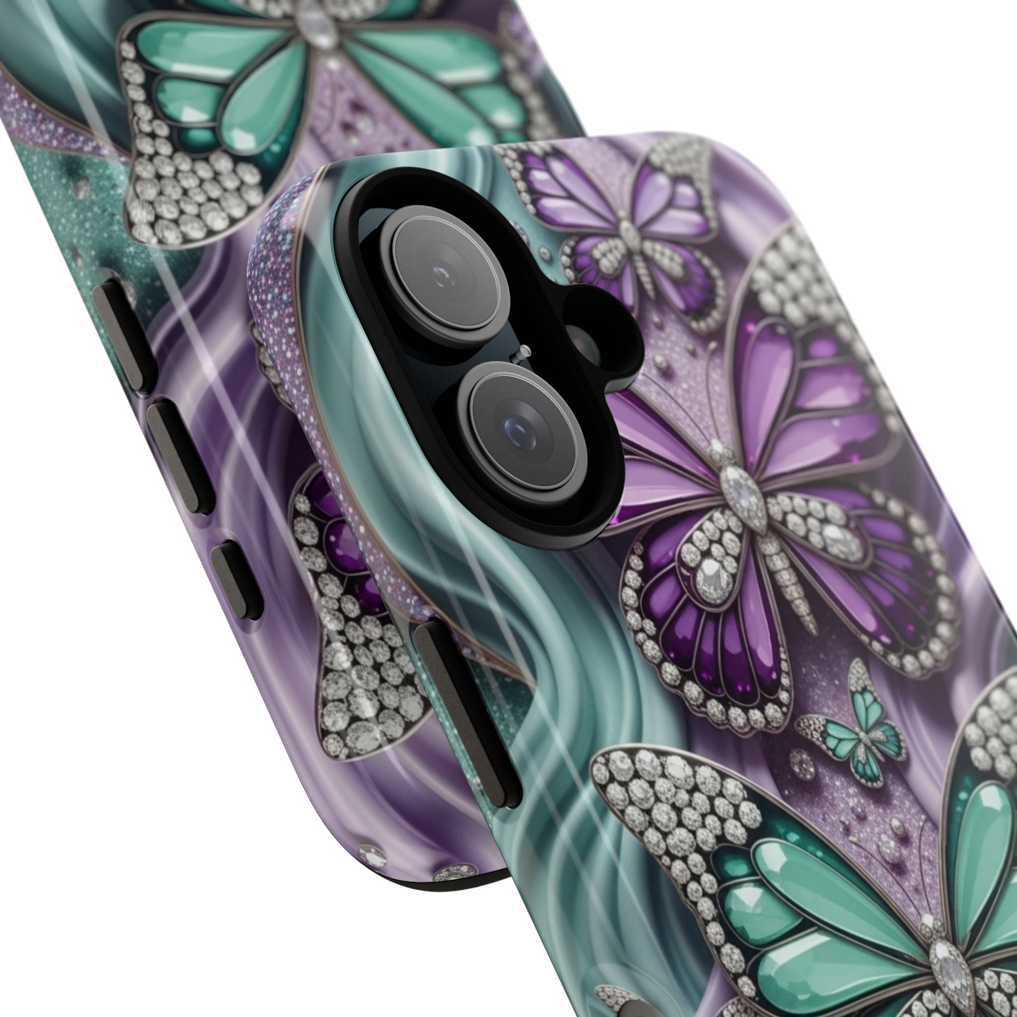 Butterfly Gem Tough Phone Case – Teal & Purple Sparkle Protective Cover