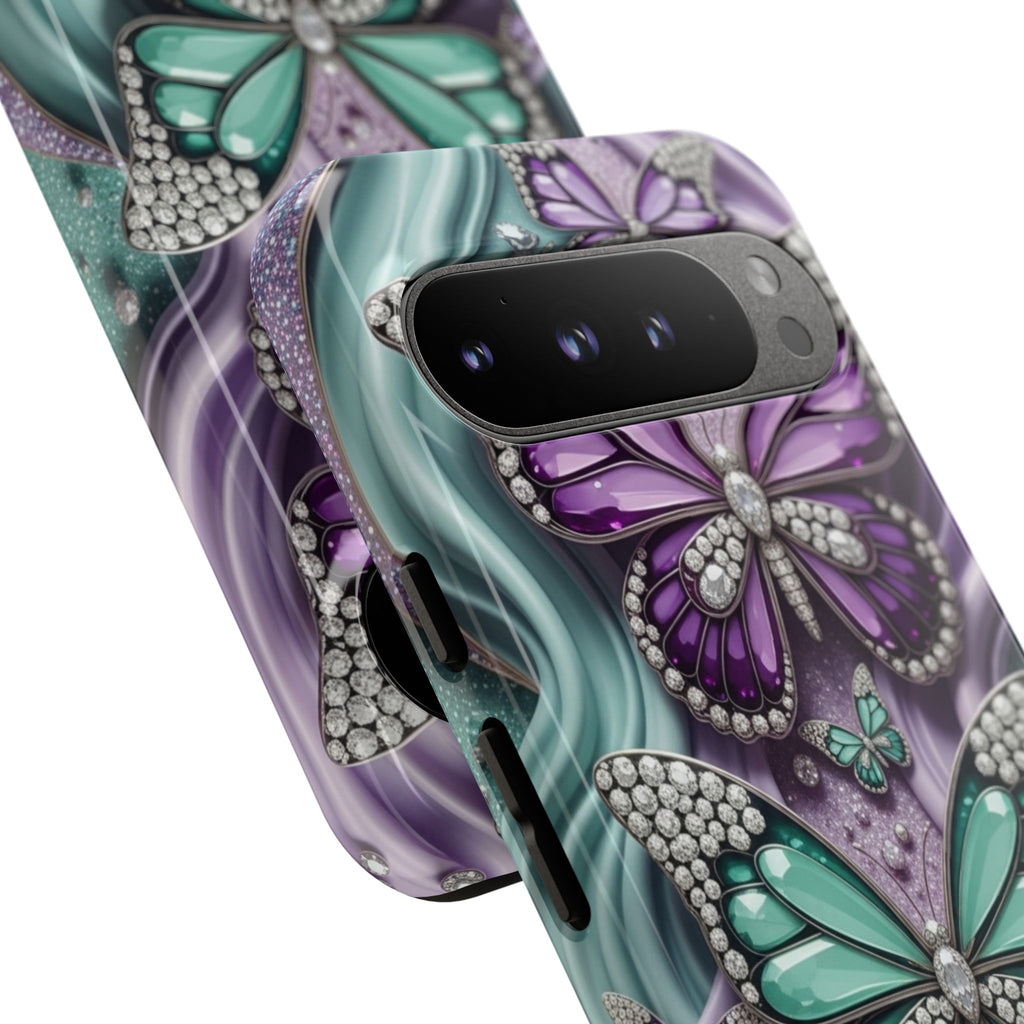 Butterfly Gem Tough Phone Case – Teal & Purple Sparkle Protective Cover