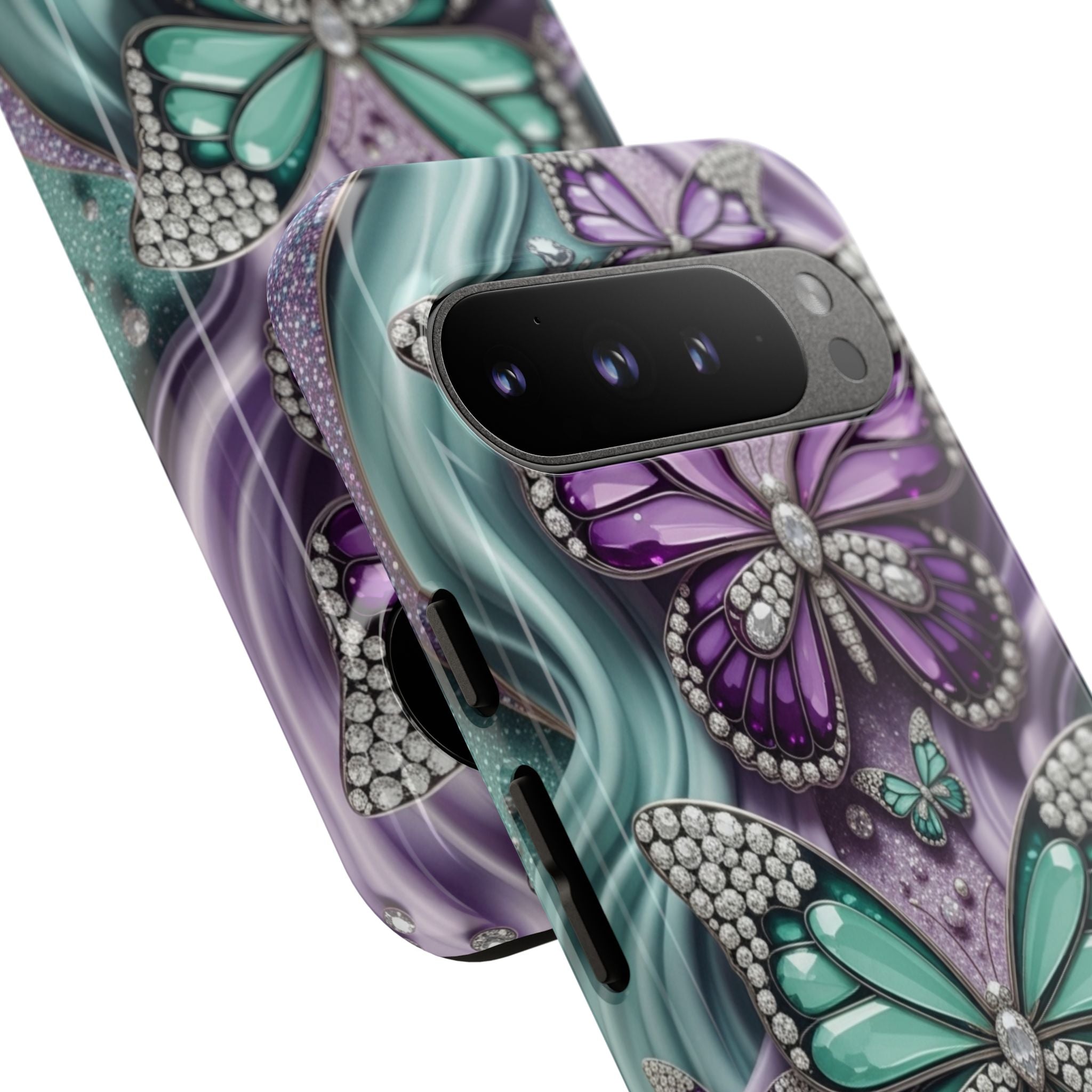Butterfly Gem Tough Phone Case – Teal & Purple Sparkle Protective Cover