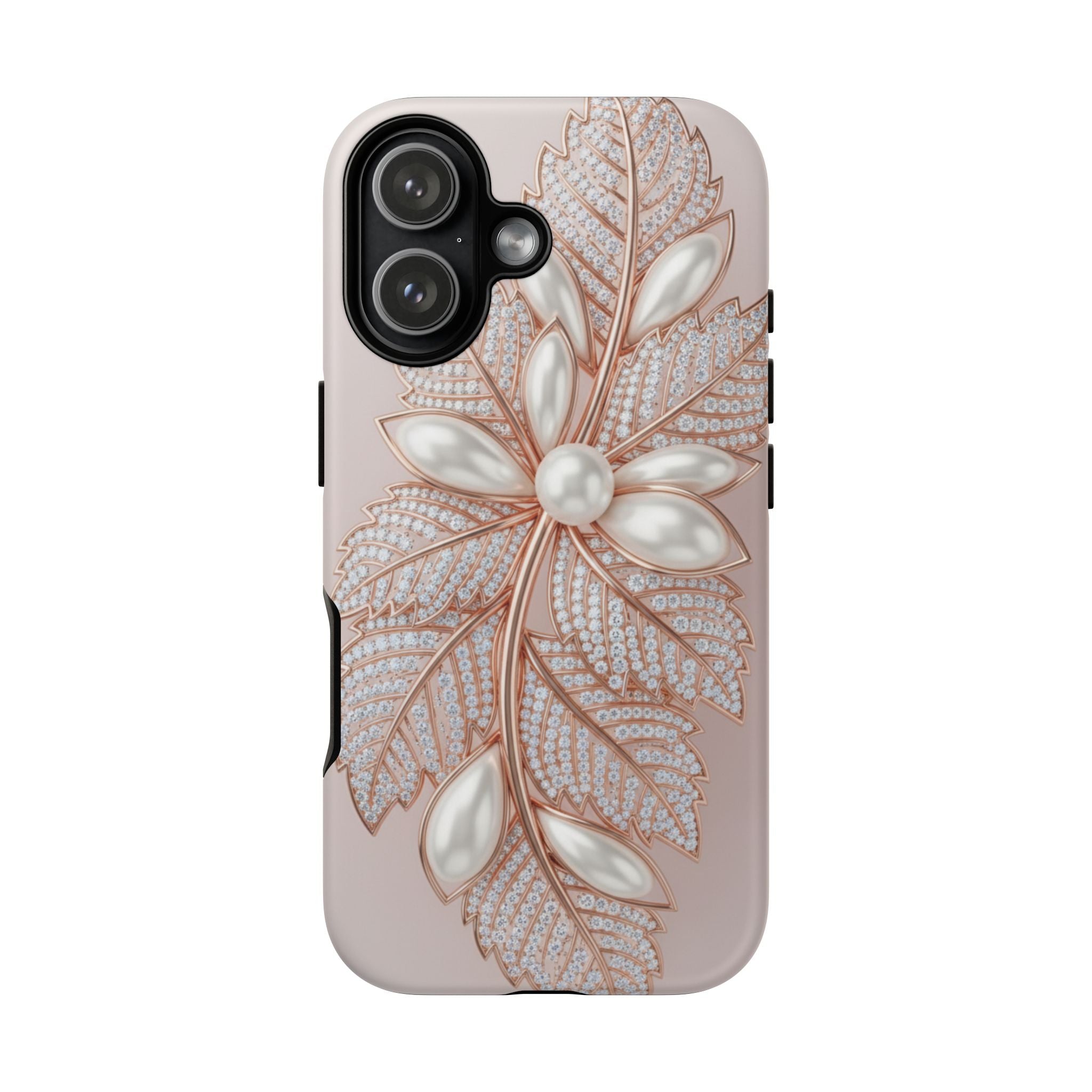 Pearl Floral Phone Case – Rose Gold Leaf iPhone Cover
